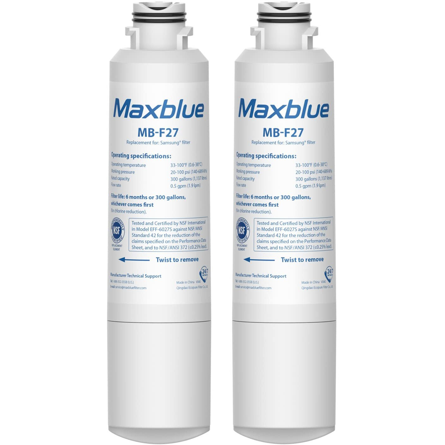 Maxblue Replacement For Samsung Da29-00020B, Haf-Cin/Exp, Haf-Cin, Rf28Hmedbsr/Aa, Rf28K9380Sr, Rf263Beaesr/Aa, Rf28Jbedbsg, Rf4287Hars, Rf28Hfedtsr, Da97-08006A, Refrigerator Water Filter, 2 Pack