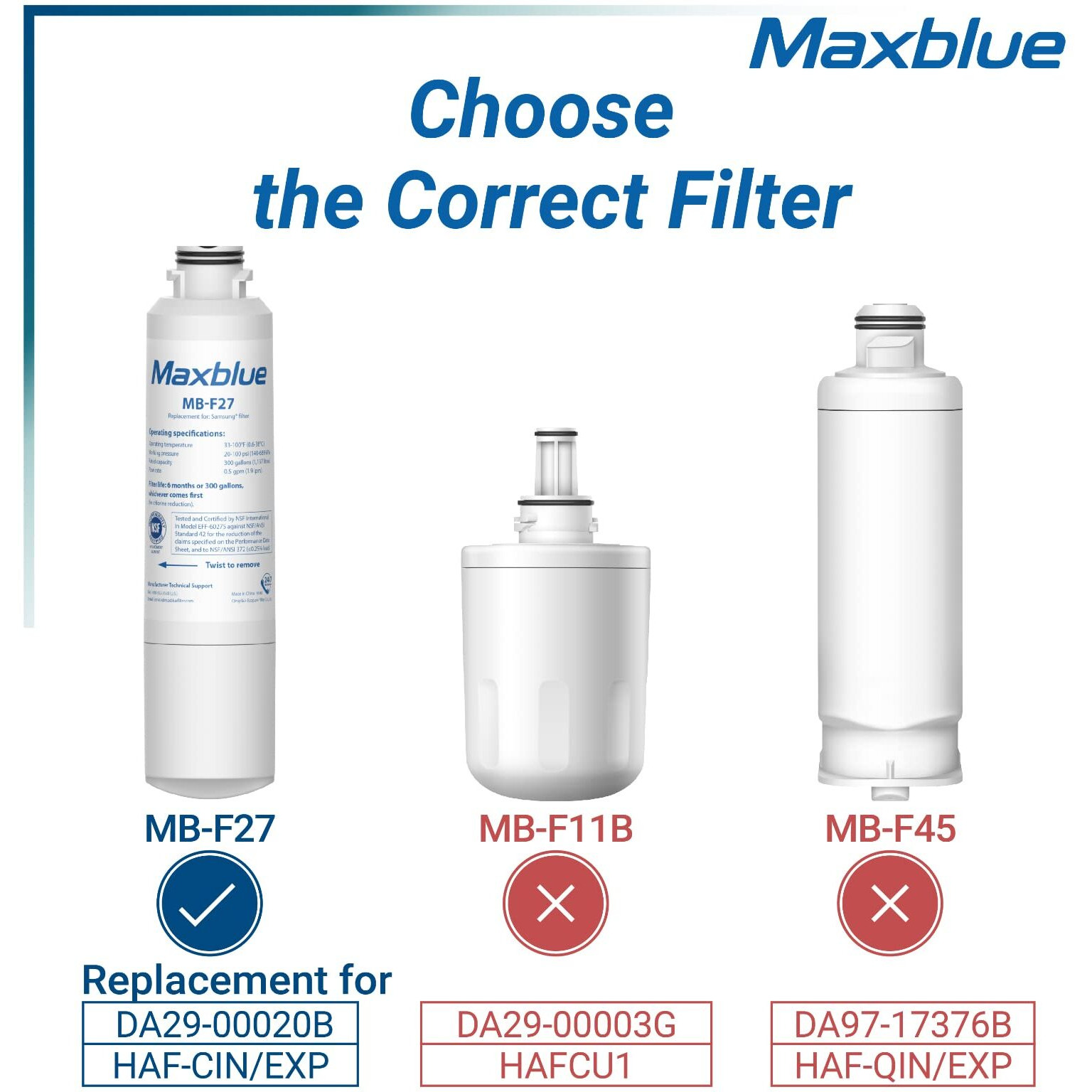 Maxblue Replacement For Samsung Da29-00020B, Haf-Cin/Exp, Haf-Cin, Rf28Hmedbsr/Aa, Rf28K9380Sr, Rf263Beaesr/Aa, Rf28Jbedbsg, Rf4287Hars, Rf28Hfedtsr, Da97-08006A, Refrigerator Water Filter, 2 Pack