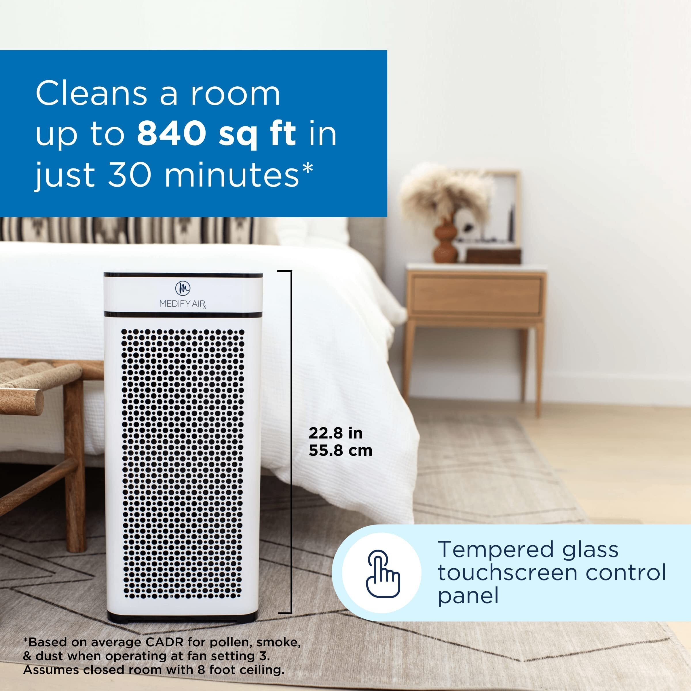 Medify Ma-40 Air Purifier With True Hepa H13 Filter | 1,793 Ft Coverage In 1Hr For Smoke, Wildfires, Odors, Pollen, Pets | Quiet 99.9% Removal To 0.1 Microns | White, 1-Pack