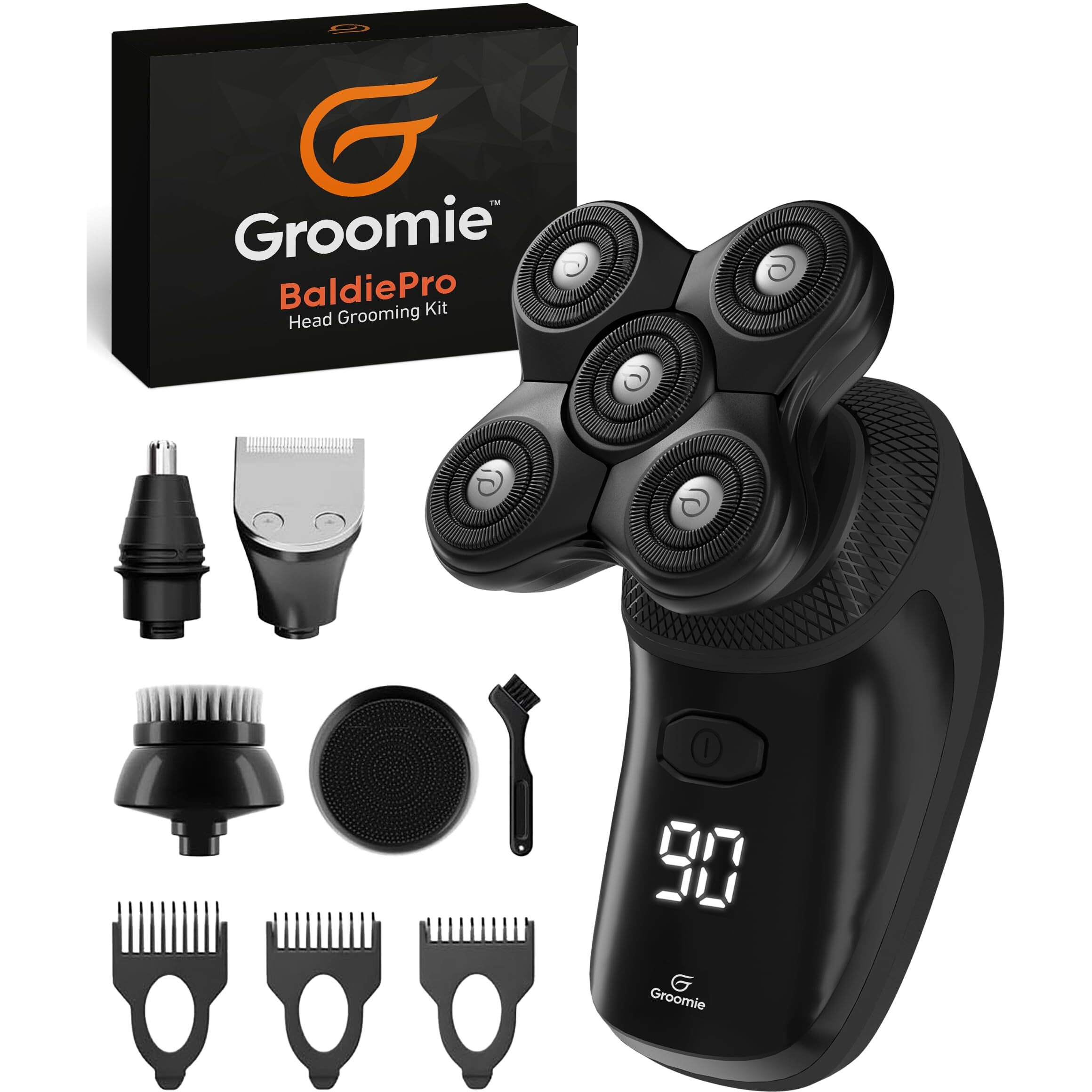 Groomie Cordless Bald Head Shavers For Men, Baldiepro Head Grooming Kit - Ergonomic & Waterproof Head Shavers For Bald Men - Electric Hair Shaver & Head Razor - Men's Rotary Shaver For Smooth Shave