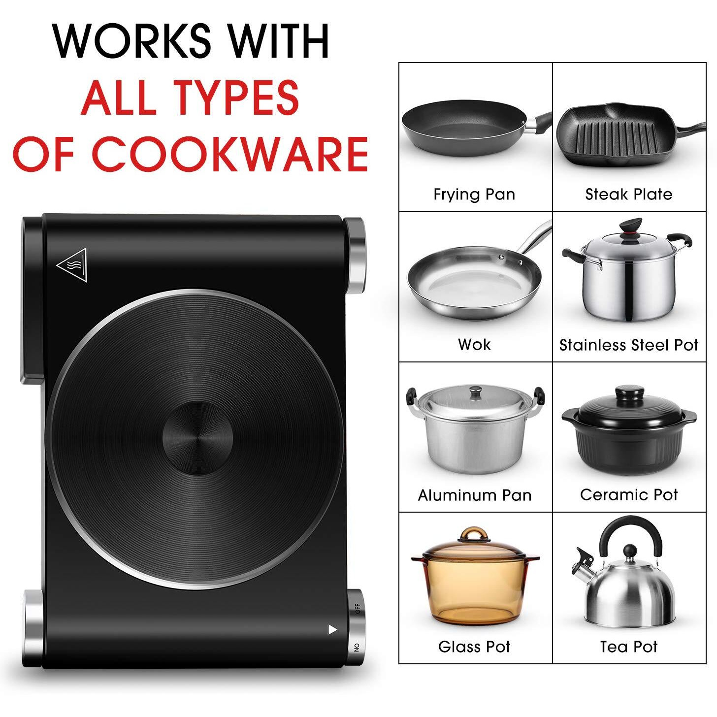 Cusimax Electric Burner Hot Plate For Cooking Cast Iron Hot Plates, Adjustable Temperature Control, Non-Slip Rubber Feet Stainless Steel Easy To Clean, Your Kitchen Assistant