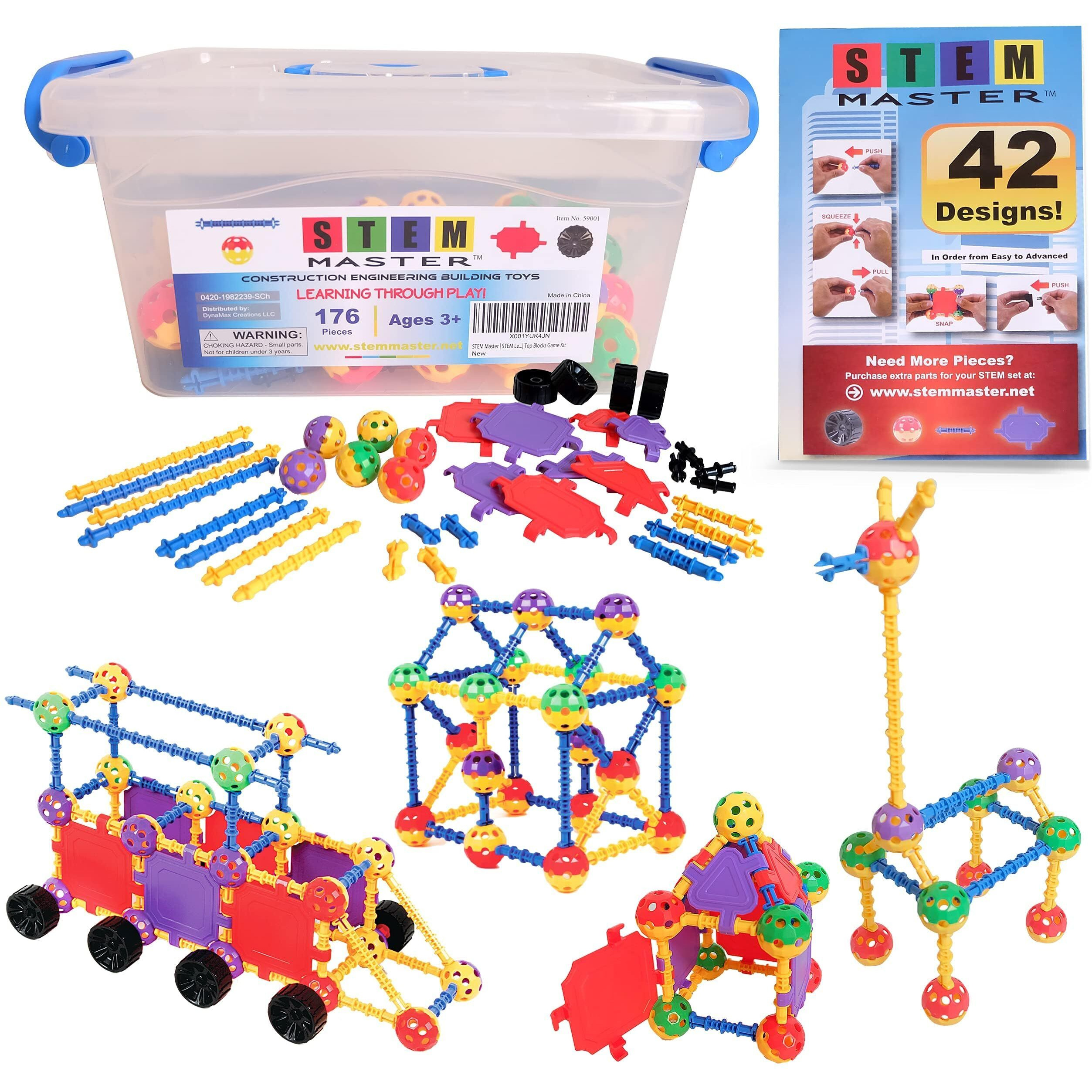 Stem Master - Educational Building Blocks Kit, 176 Pieces, Ages 4-8, Easter Basket Stuffers Gifts For Kids