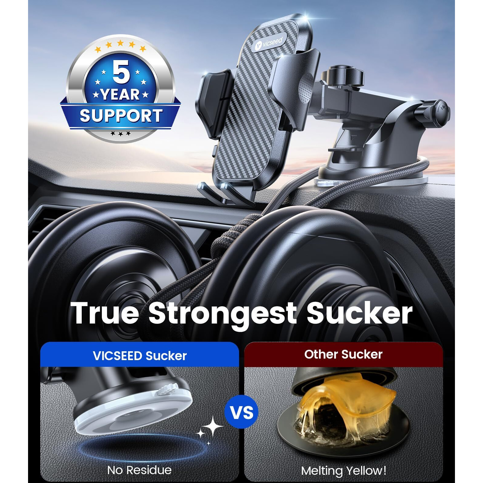 Vicseed 2025 Phone Holders For Your Car [True Strongest Suction] Dashboard Windshield Vent Cellphone Mount Truck Boat Stand, Universal Automobile Cradle Fit For Iphone Android And All Smartphones