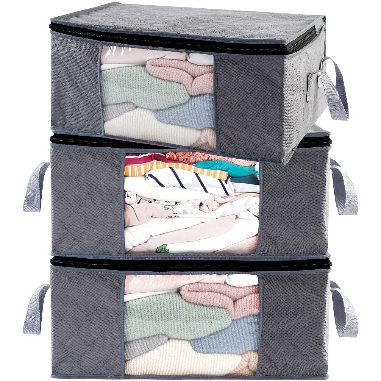 Abo Gear Storage Bins Storage Bags Closet Organizers Sweater Storage Clothes Storage Containers, 3Pc Pack, Gray (G01)