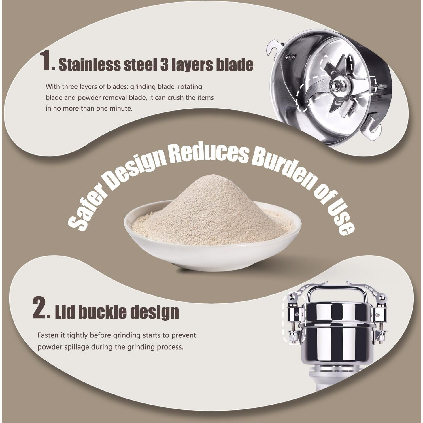 Greatrue Electric Grain Mill Grinder Spice Grinder Flour Mill Wheat Cereals Herb Pulverizer For Kitchen,150G High Speed Dry Spice Grinder Machine