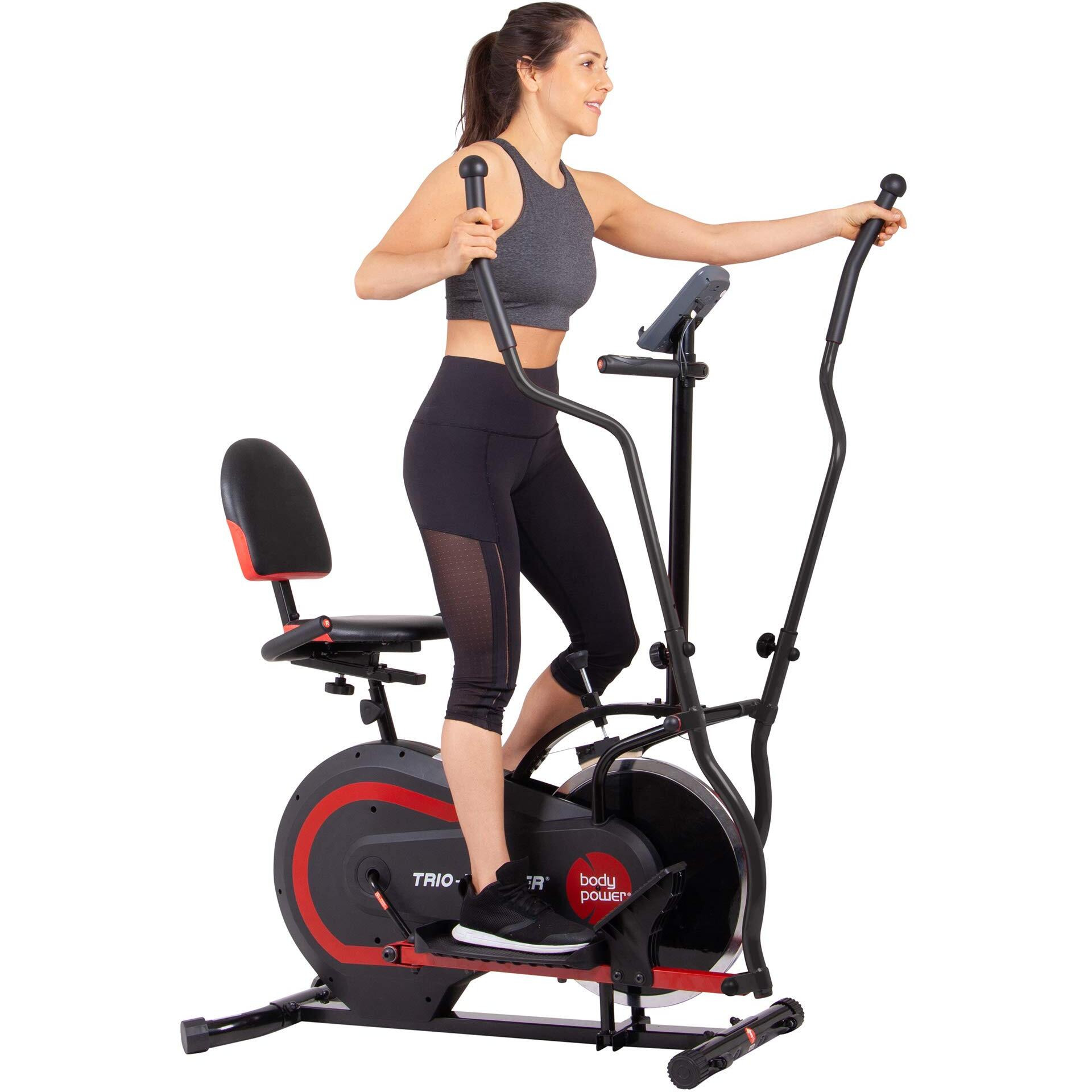 [Body Power] - 2Nd Gen, Patented 3 In 1 Exercise Machine, Elliptical With Seat Back Cushion, Upright Cycling, And Reclined Bike Modes - Digital Computer Targets Different Body Parts, Brt5118