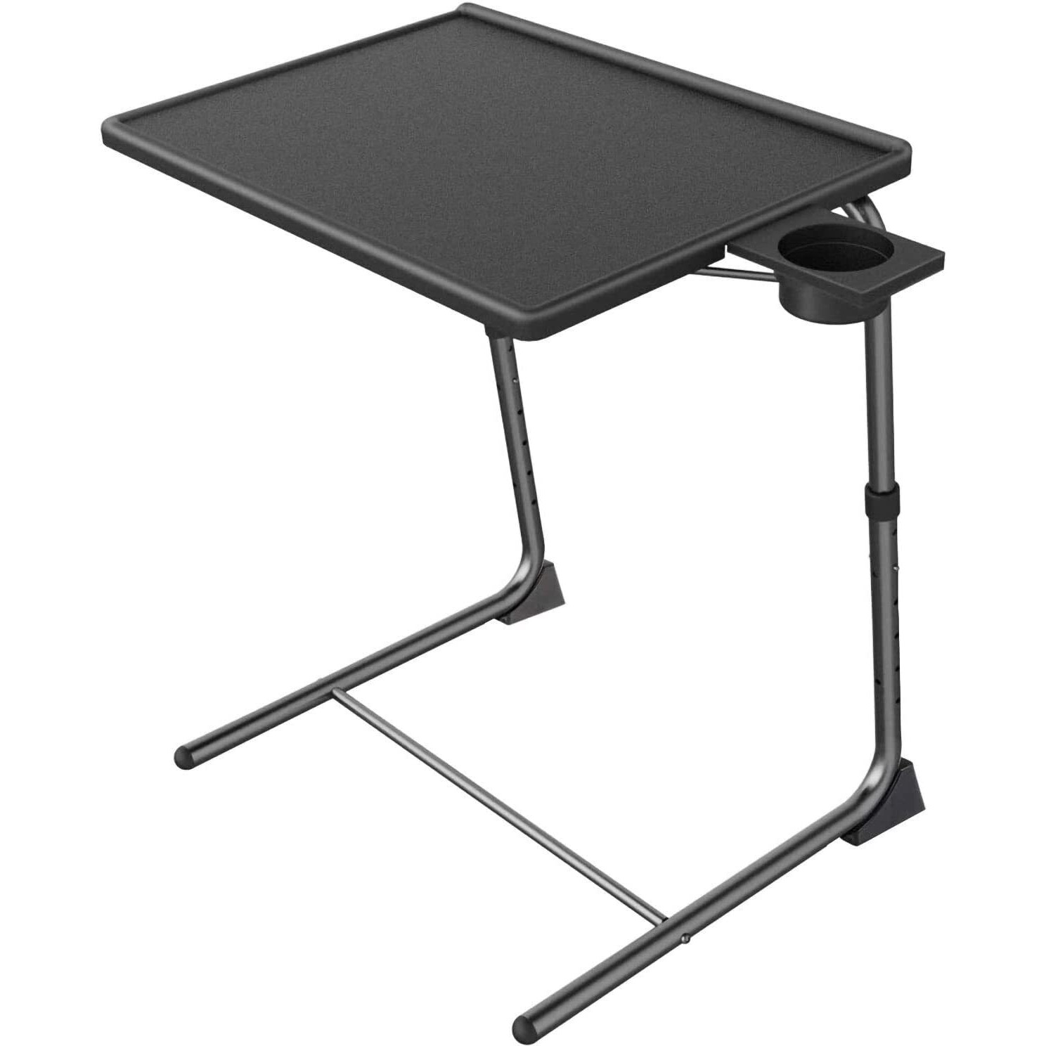 Adjustable Tv Tray Table - Tv Dinner Tray On Bed & Sofa, Comfortable Folding Table With 6 Height & 3 Tilt Angle Adjustments (Black)