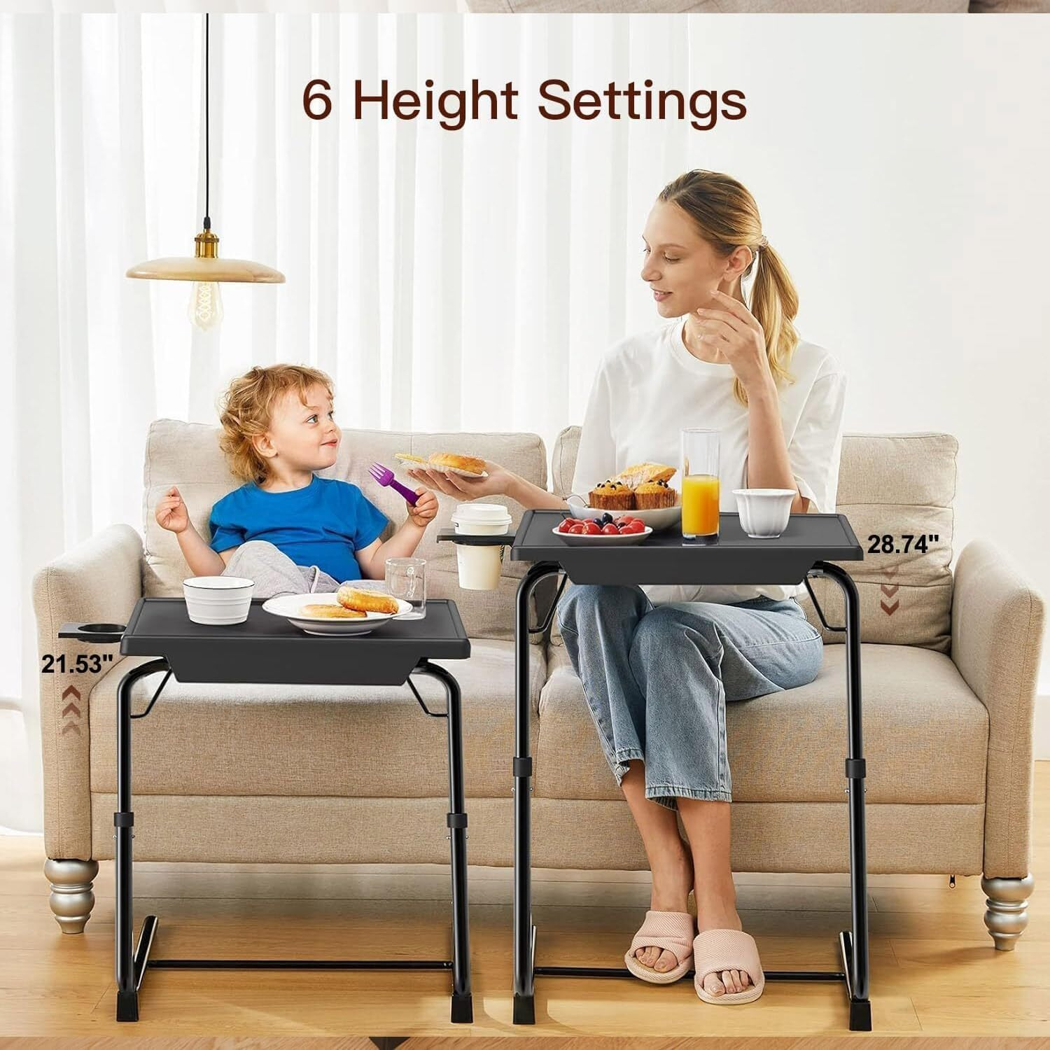 Adjustable Tv Tray Table - Tv Dinner Tray On Bed & Sofa, Comfortable Folding Table With 6 Height & 3 Tilt Angle Adjustments (Black)
