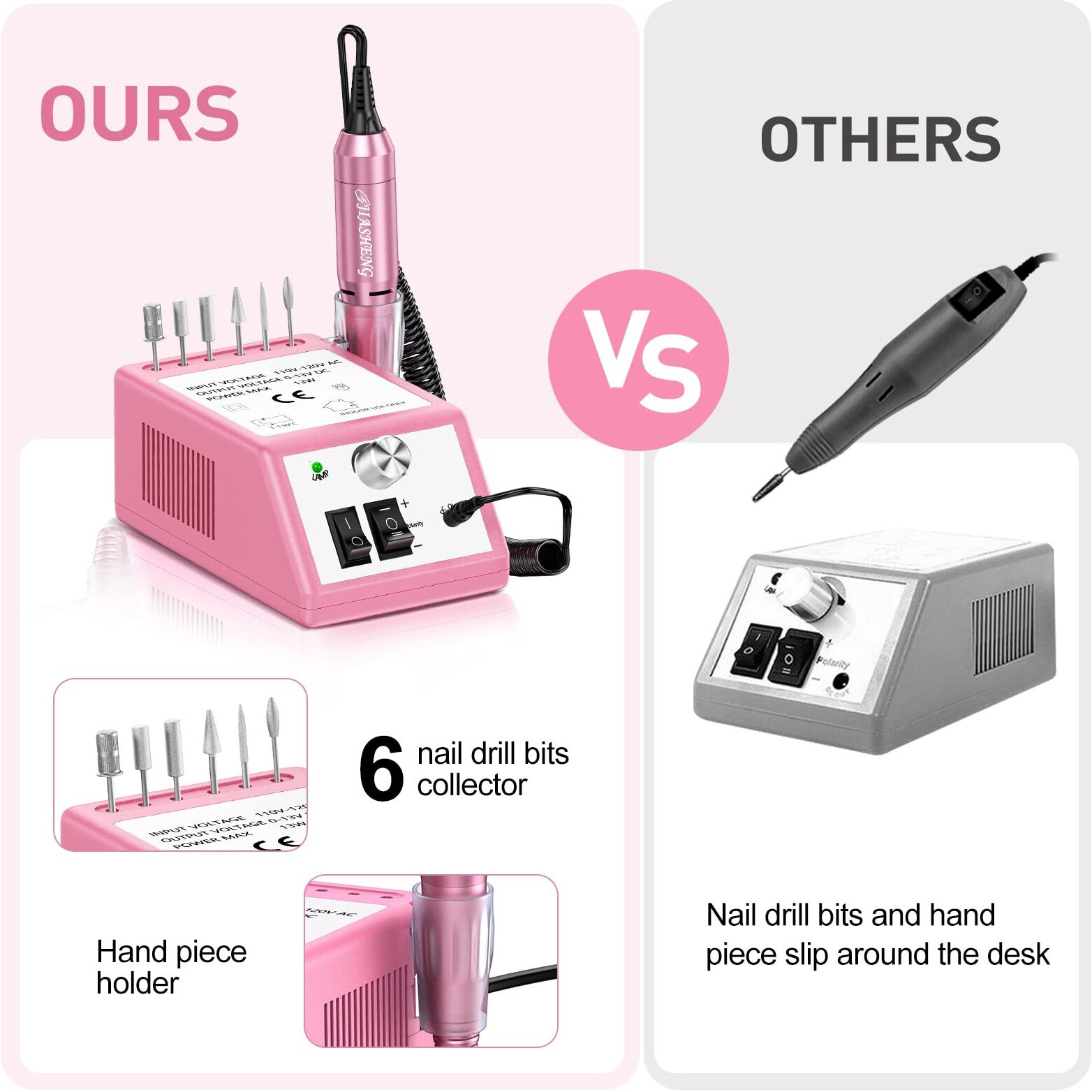 20000Rpm Electric Nail Drill Professional Nail File Drill Acrylic Nails Kit For Manicure Gel Nail Polish Remover With 1 Pack Of Sanding Bands(Pink)