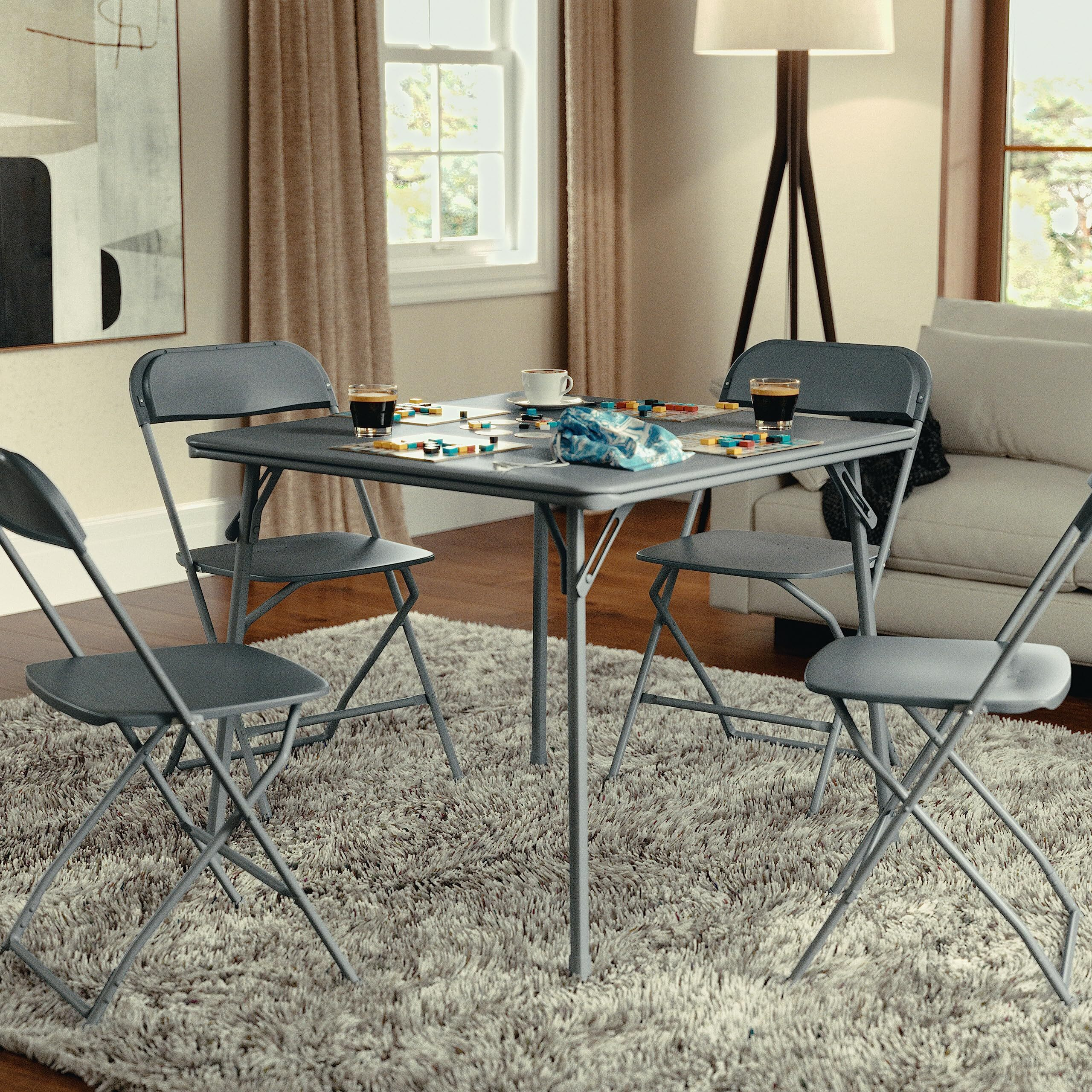Flash Furniture Madelyn 33.5"" Square Folding Multipurpose Card Table With Padded Vinyl Top, Portable Folding Game Table For 4 Players, Gray