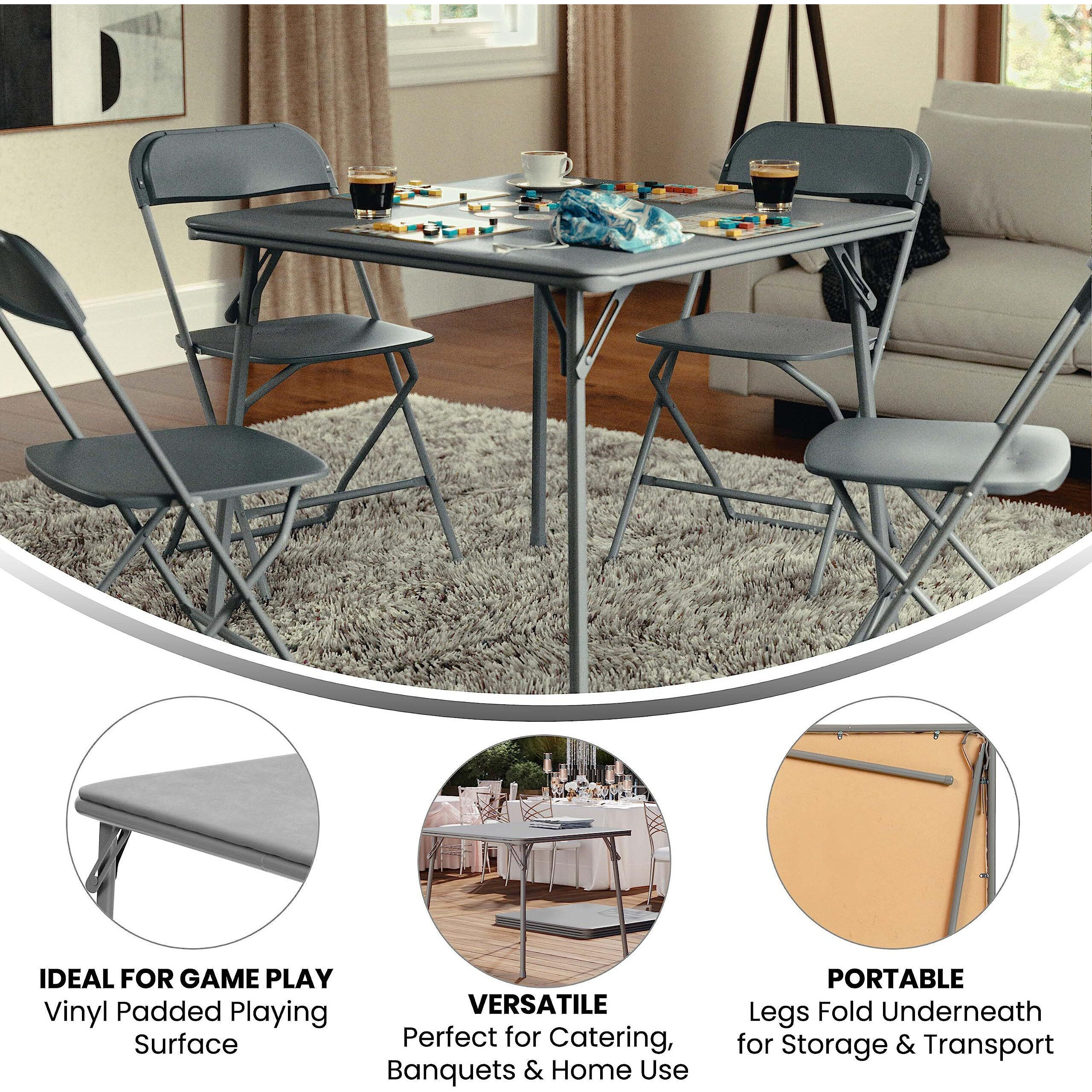 Flash Furniture Madelyn 33.5"" Square Folding Multipurpose Card Table With Padded Vinyl Top, Portable Folding Game Table For 4 Players, Gray