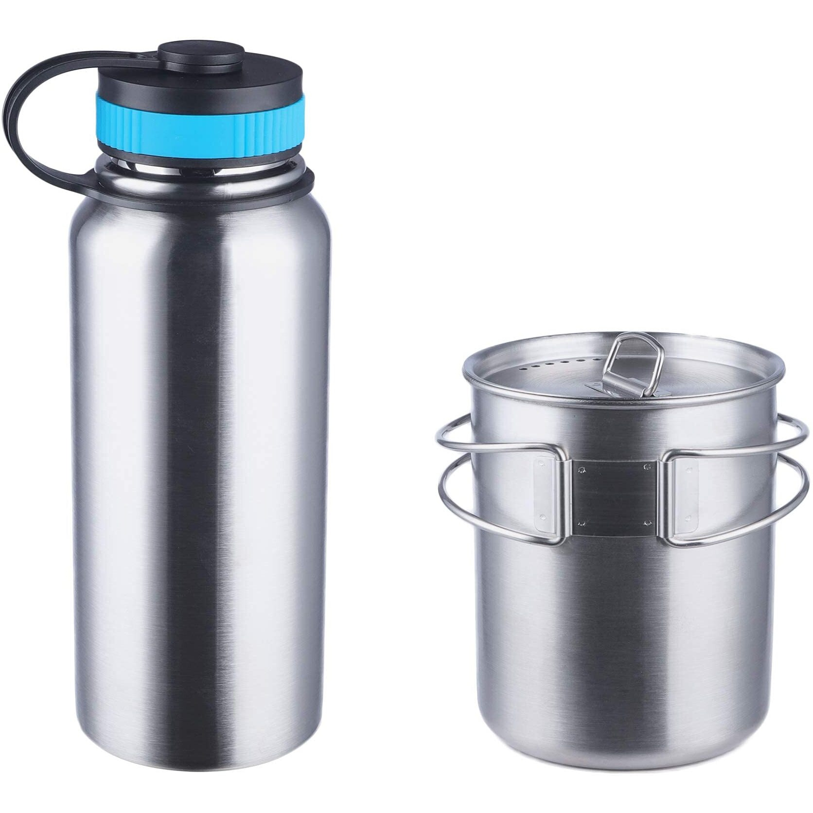 Gearland Canteen Stainless Steel Water Bottle With Nested Camping Cup And Lid For Bug Out Bag, Bushcraft Gear, Metal Canteen With A Wide Mouth Water Bottle And Mess Kit