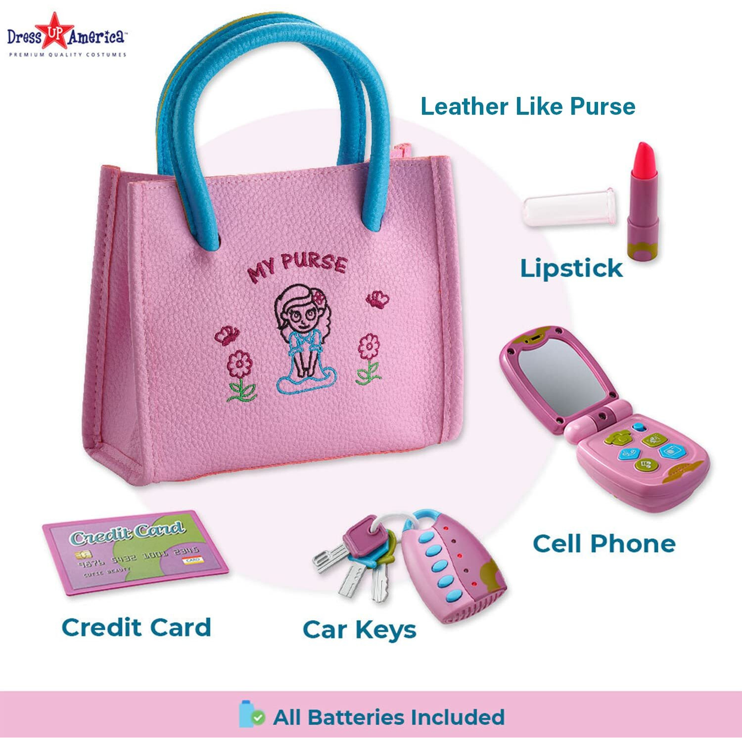 Dress-Up-America Toddler Purse - Pretend Play Purse For Kids - Little Girls Pretend Play Toys | Ages 1, 2, 3 Years Old - My First Purse For Birthdays | Gifts | Party | Christmas