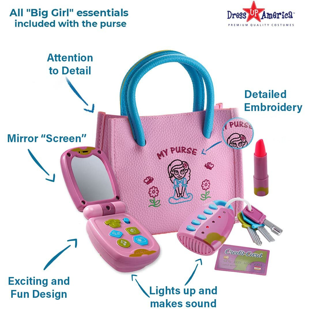 Dress-Up-America Toddler Purse - Pretend Play Purse For Kids - Little Girls Pretend Play Toys | Ages 1, 2, 3 Years Old - My First Purse For Birthdays | Gifts | Party | Christmas