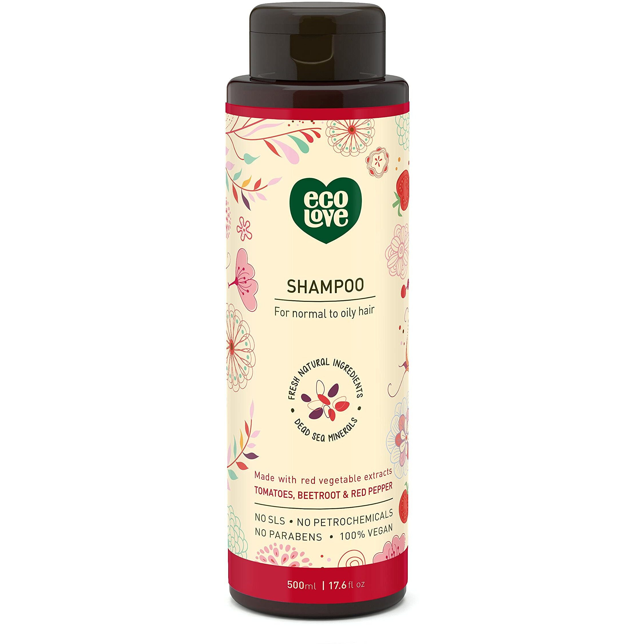 Ecolove - Natural Shampoo For Normal And Oily Hair, Sodium Lauryl Sulfate Free, Vegan & Cruelty Free Shampoo, Organic Tomato And Beet Extract, No Sls Or Parabens, 17.6 Oz