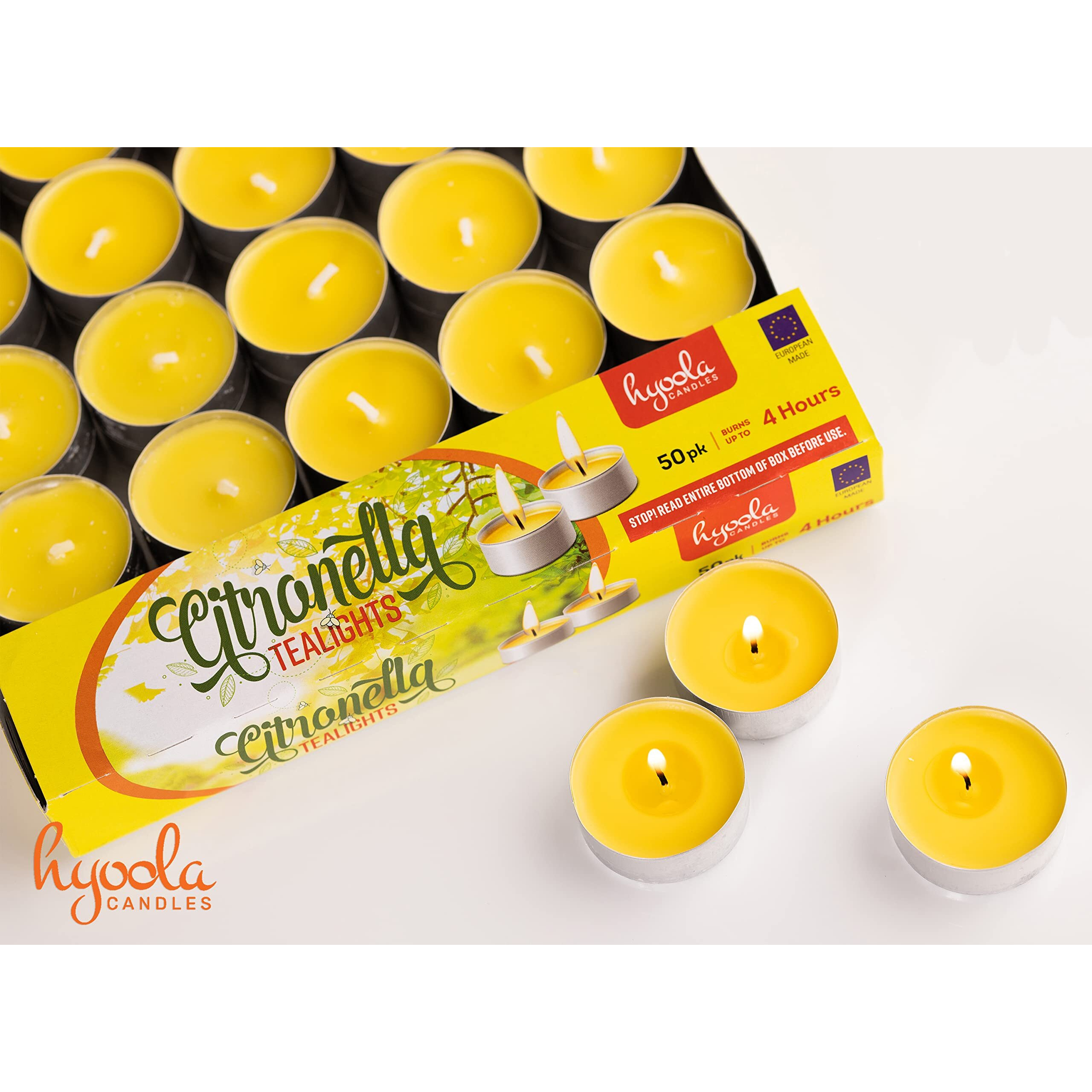Hyoola Tealight Citronella Candles - Anti Mosquito Candle - 4 Hour Burn - 50 Pack - Deet Free