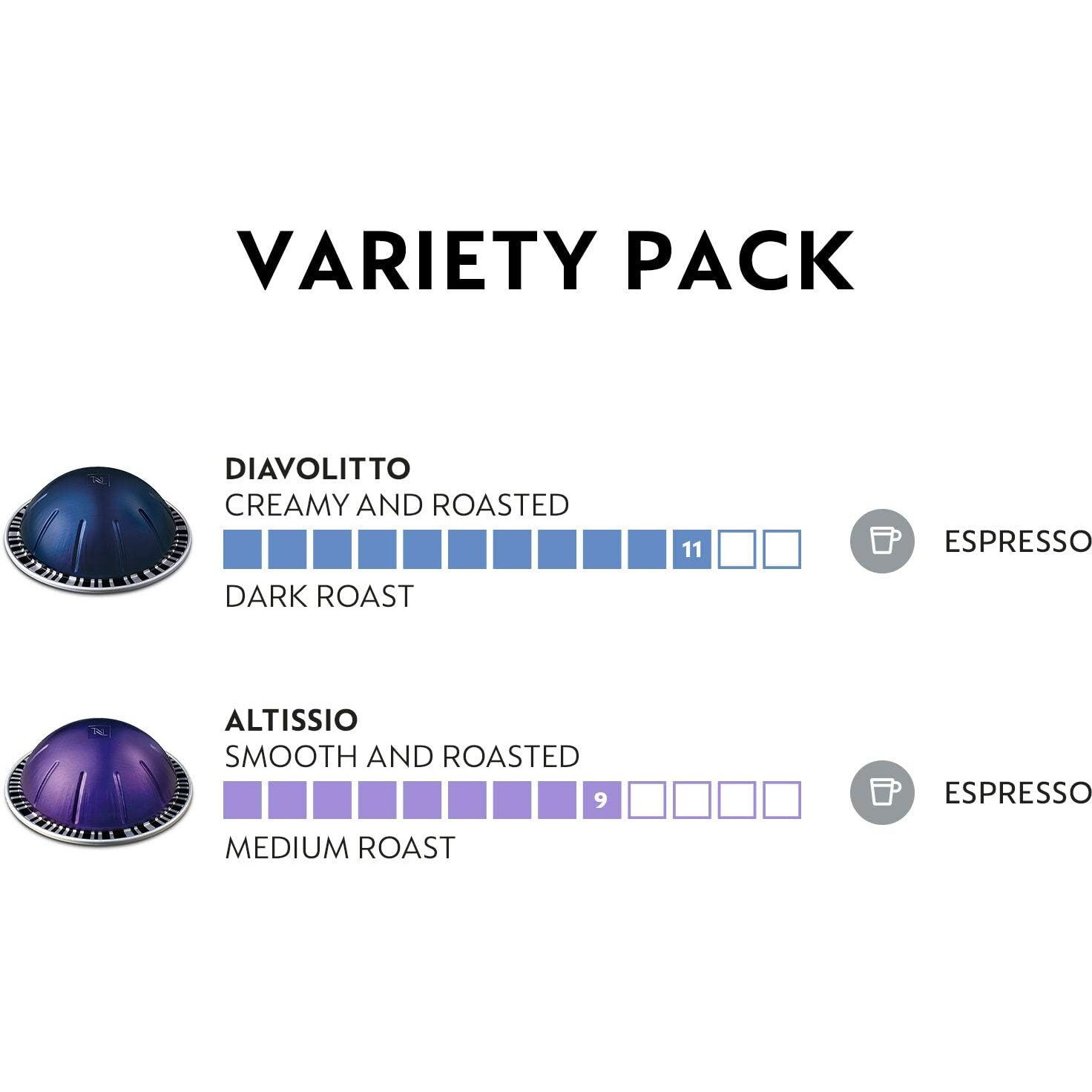 Nespresso Capsules Vertuo, Espresso Variety Pack, Medium And Dark Roast Espresso, 50-Count Espresso Pods, Brews 1.35Oz.
