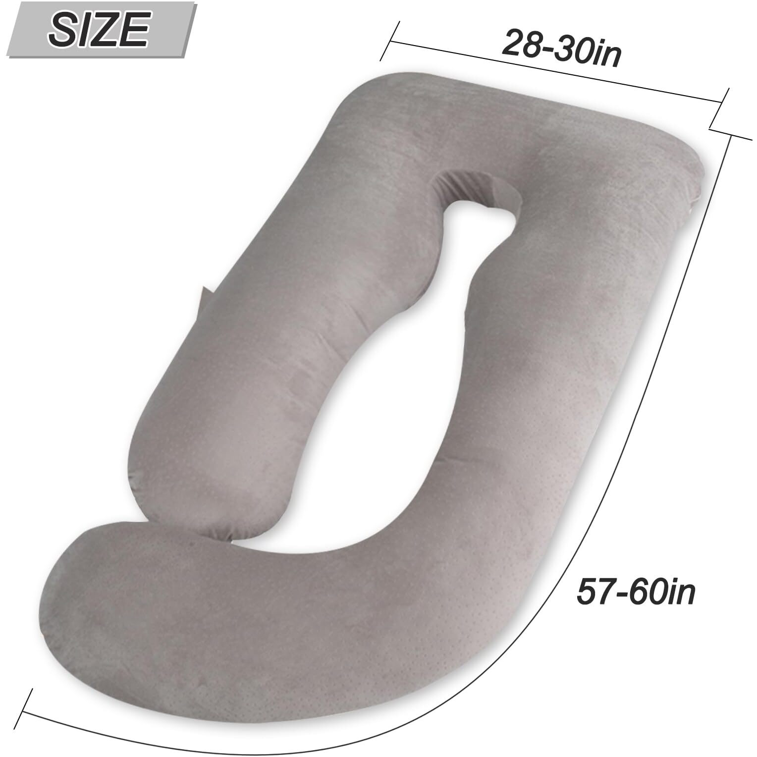 Amcaton 60 Inch Pregnancy Pillows For Sleeping, Extra Large U Shaped Body Pillow, Pregnancy Pillow, Maternity Pillow For Pregnant Women With Velour Cover (Grey)