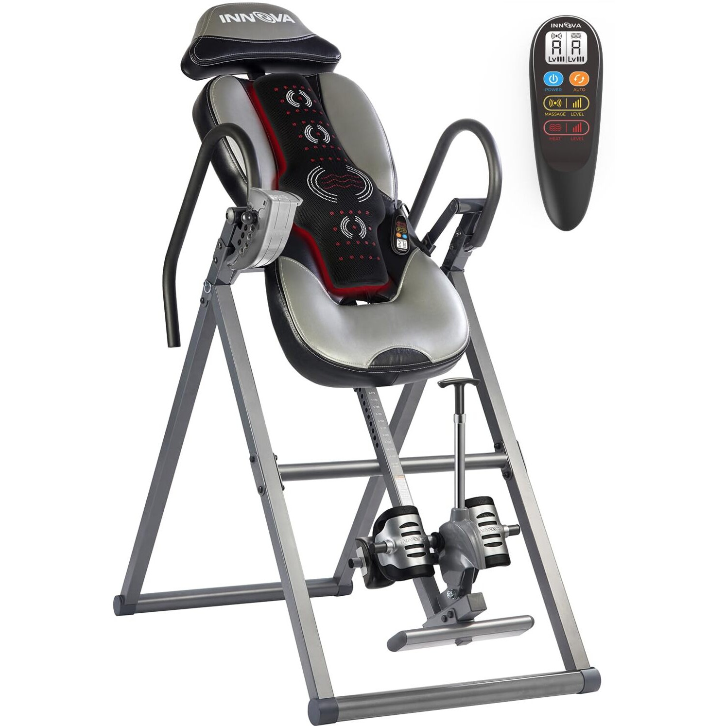 Innova Health And Fitness Itm5900 Advanced Heat And Massage Inversion Table, Gray/Black