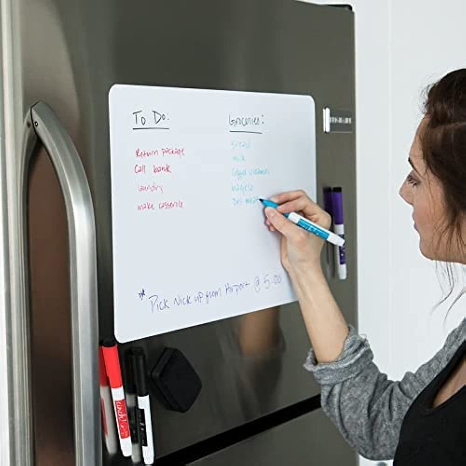 20X13 Stain-Resistant Magnetic Whiteboard For Fridge - Includes 4 Markers And Big Eraser With Magnets - Magnetic Dry Erase Board - Refrigerator White Board Organizer And Planner - Magnetic White Board