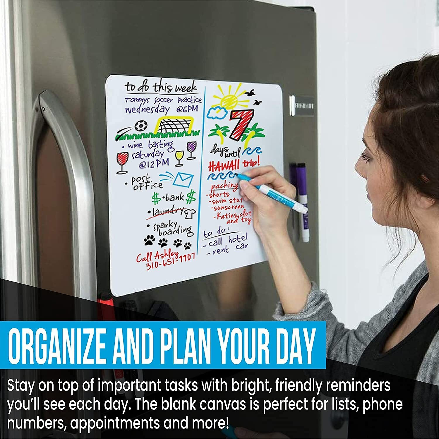 20X13 Stain-Resistant Magnetic Whiteboard For Fridge - Includes 4 Markers And Big Eraser With Magnets - Magnetic Dry Erase Board - Refrigerator White Board Organizer And Planner - Magnetic White Board