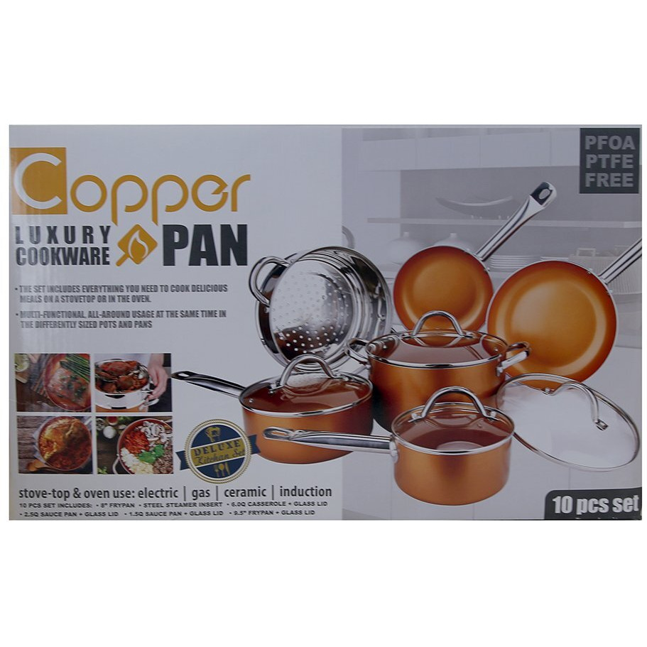 Copper Pan 10-Piece Luxury Induction Cookware Set Non-Stick, 21.5 X 11.5 X 11 Inches