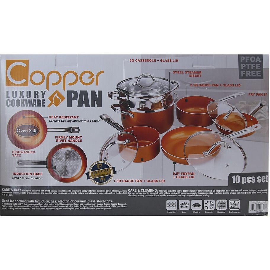 Copper Pan 10-Piece Luxury Induction Cookware Set Non-Stick, 21.5 X 11.5 X 11 Inches