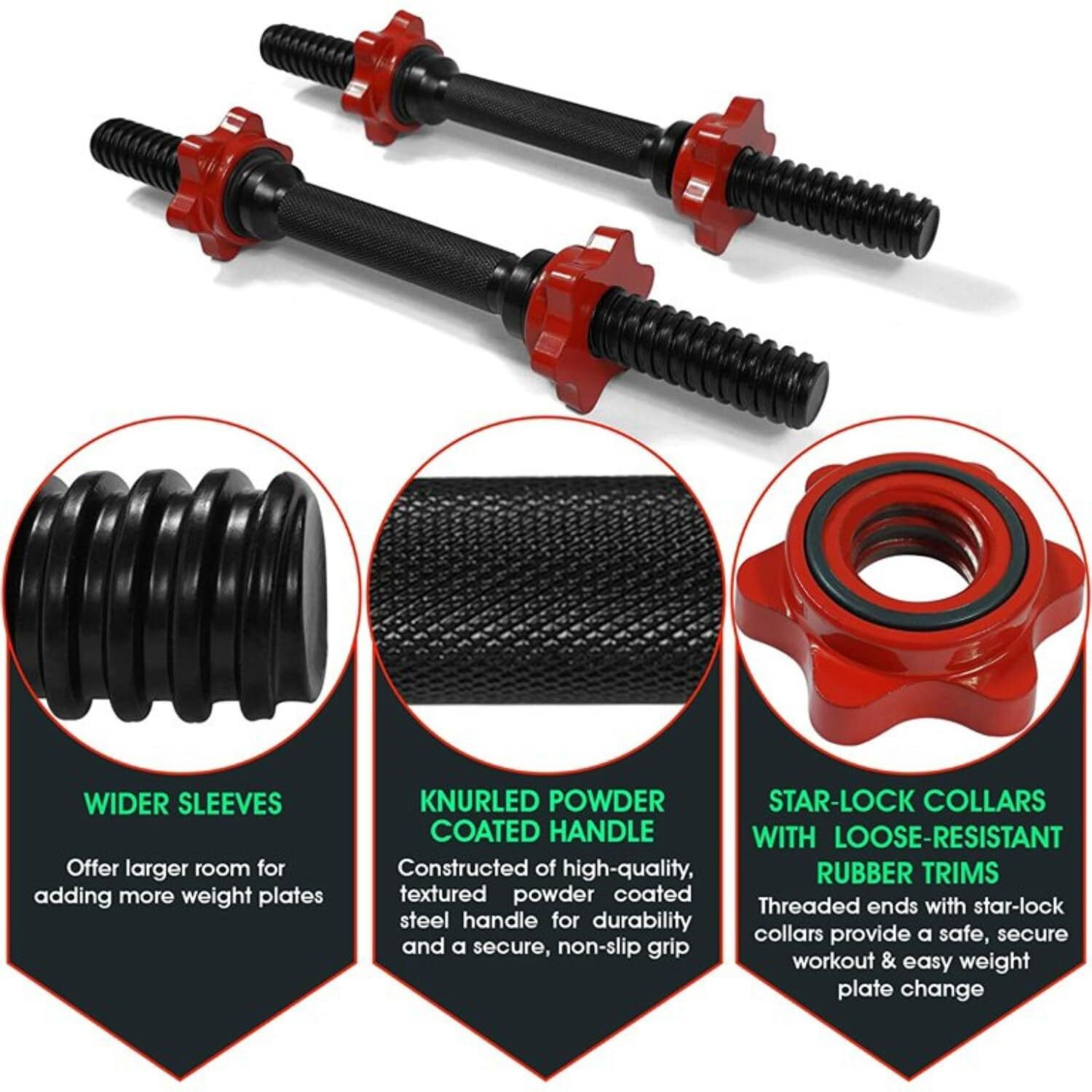 Yes4All 1.15-Inch Adjustable Dumbbell Handles With Collars - 16-Inch Long (Fits 1.15 Inch Hole Plates) - Sold In Pair - Chrome Version, B. Chrome (Pair)