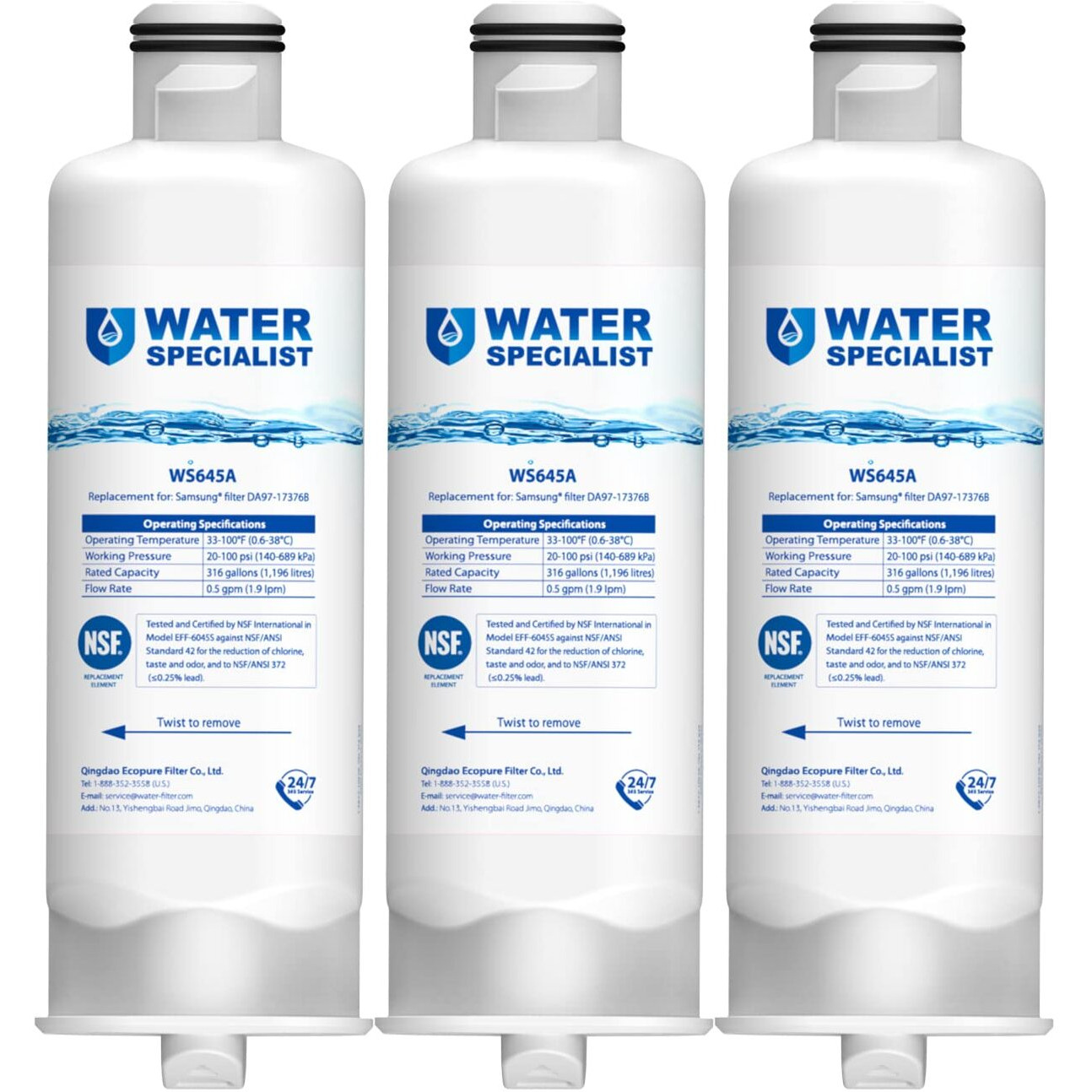Waterspecialist Da97-17376B Replacement For Samsung Haf-Qin/Exp, Haf-Qin, Rf28T5001Sr, Da97-08006C, Rs27T5200Sr, Rf28R7351Sg, Rf24R7201Sr, Rf27T5201Sr, Ws645A, Refrigerator Water Filter (Pack Of 3)