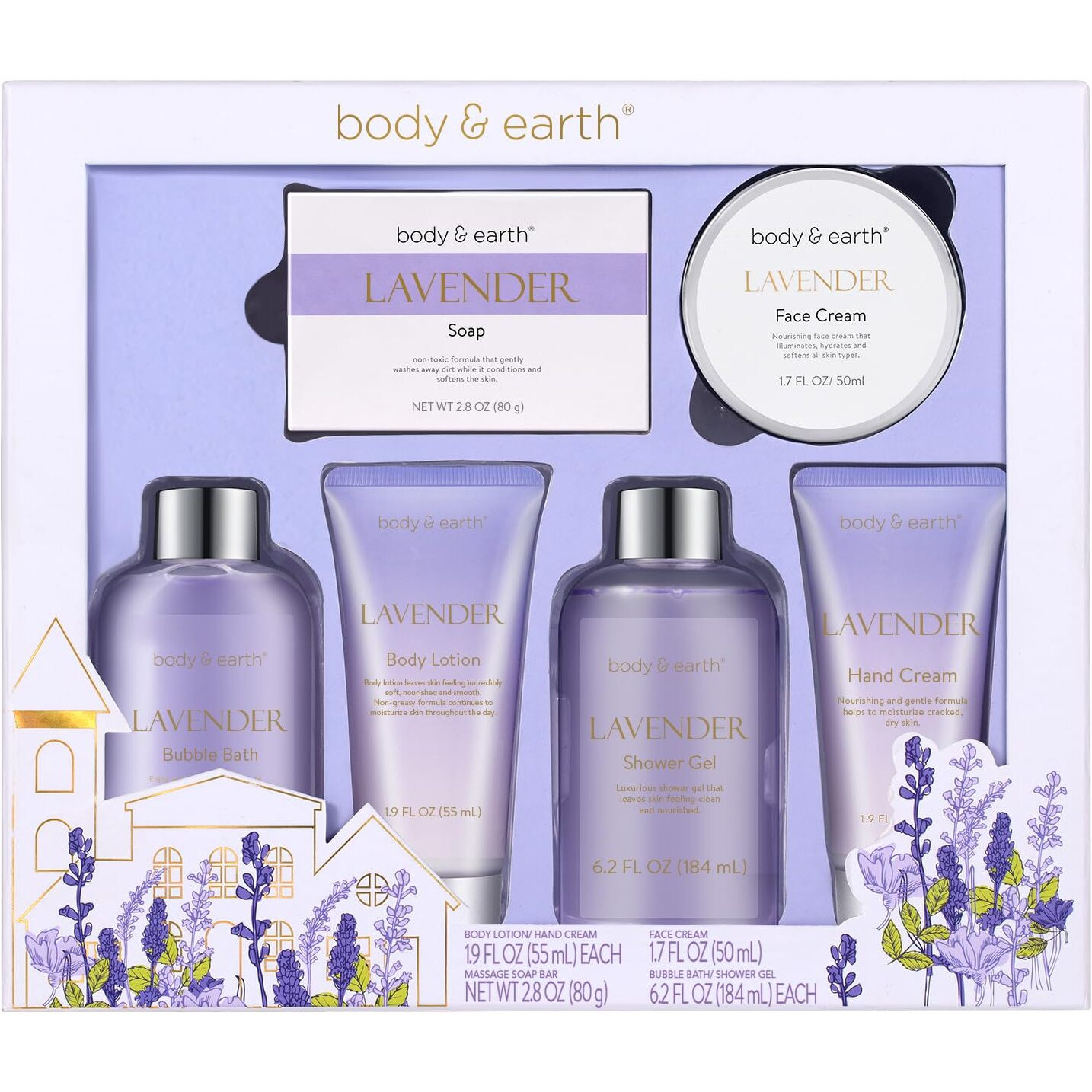 Spa Gifts For Women, Lavender Gift Set, Body & Earth 6 Pcs Bath Gift Sets, Self Care Gifts, Birthday Gifts For Women, Relaxing Spa Set,Christmas Gifts