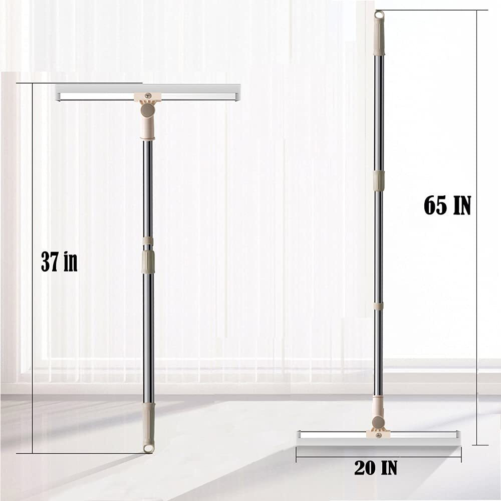 Floor Squeegee 20 Inch Silicone Long Handle Of 65"" For Window Cleaning Shower Squeegee Scrubber Combi With Pole Extendable Telescopic Adjustable Stainless Glass Squeegee Bathroom Shower