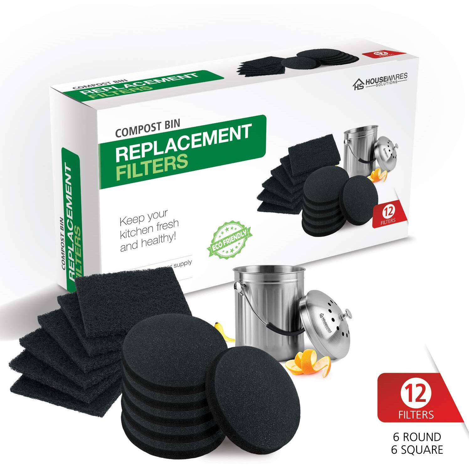 12 Pieces Activated Carbon Filters Compost Bin Filters - Extra Thick Indoor Compost Pail Filters Activated Charcoal Compost Bucket Counter Top Replacement Bin Filters, 0.4"" Thickness