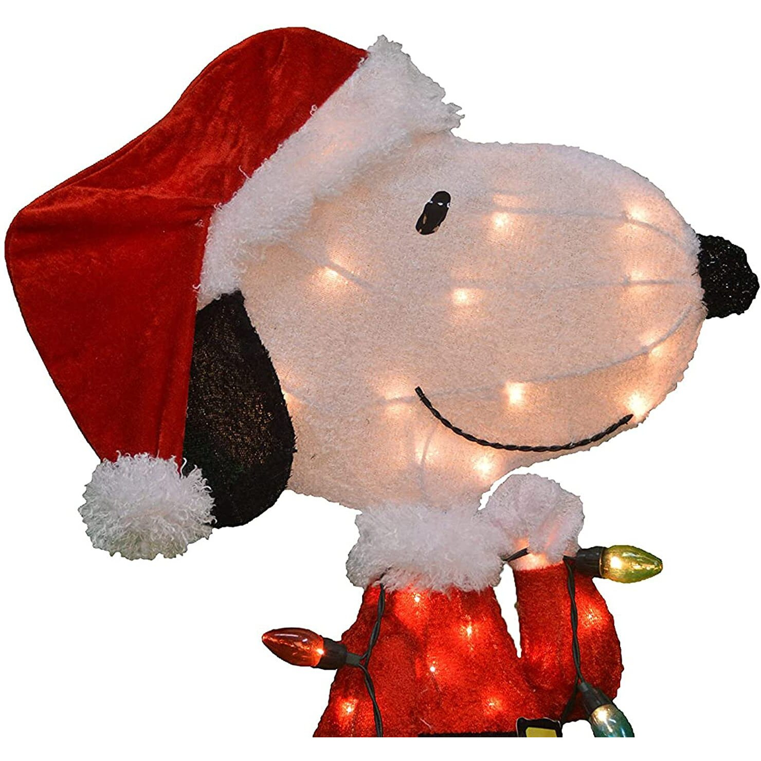 Productworks Peanuts Pre Lit 24 Inch Snoopy Santa Claus 3D Outdoor Indoor Christmas Lawn Yard Ornament Home Decoration With 35 Clear Lights And Stand