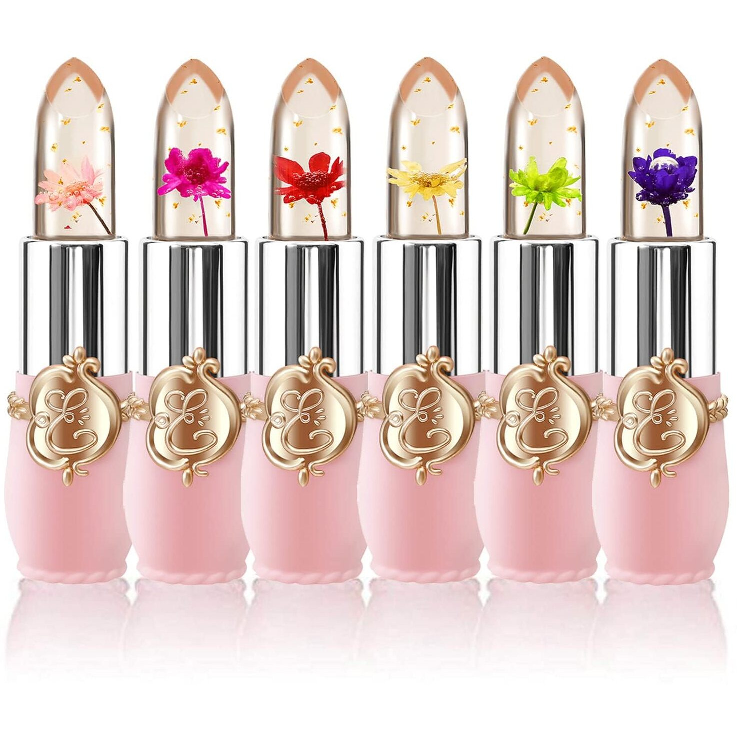 6 Pcs/Set Flower Jelly Lipstick Set Temperature Change Moisturizer Long Lasting Nutritious Balm Magic Color Change Lip Gloss