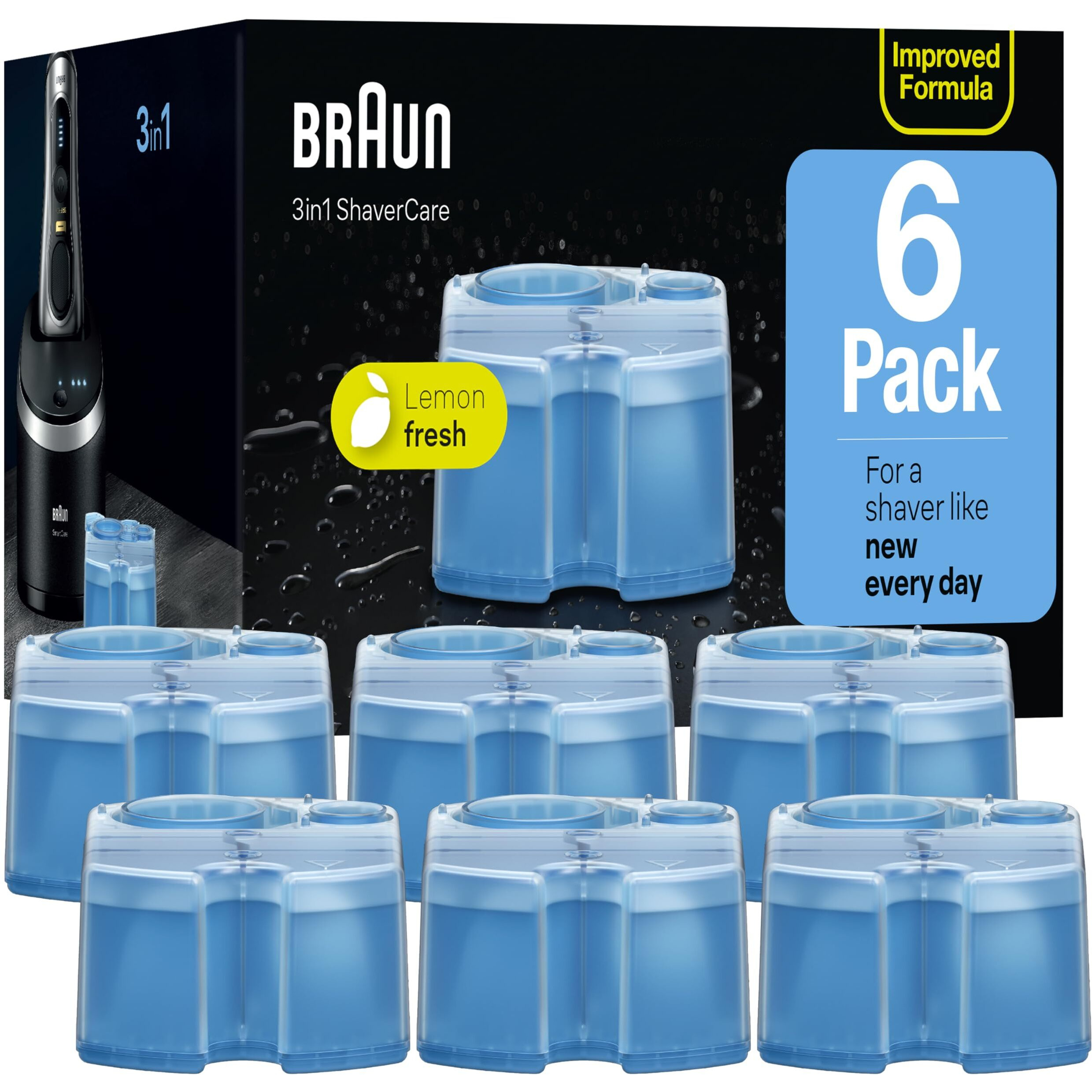 Braun Clean & Renew Refill Cartridges Ccr, Replacement Shaver Cleaner Solution For Clean&Charge Cleaning System, Pack Of 6