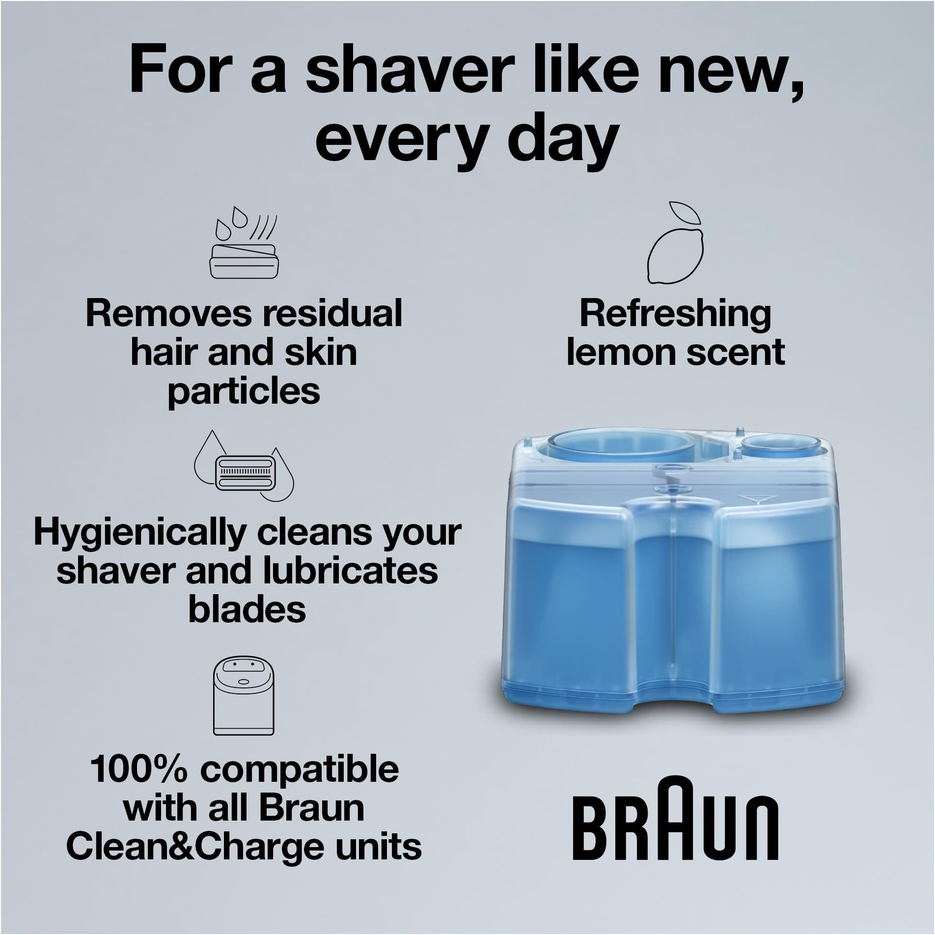 Braun Clean & Renew Refill Cartridges Ccr, Replacement Shaver Cleaner Solution For Clean&Charge Cleaning System, Pack Of 6