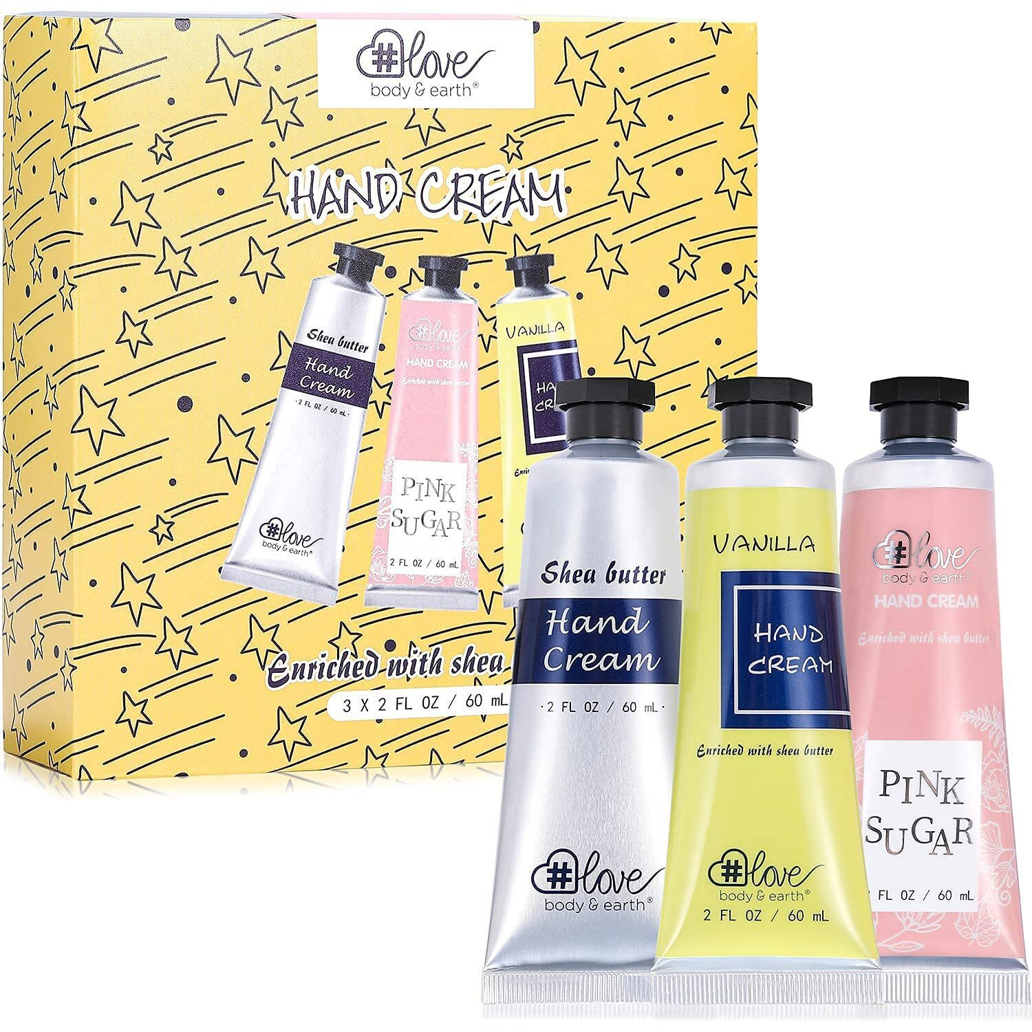 Body & Earth  Love Nourishing Hand Cream Gift Set, 3X2.0 Oz, Shea Butter, Argan Oil, Vitamin E, Moisturizing, Fresh Fragrances, For All Skin Types, Perfect For Travel