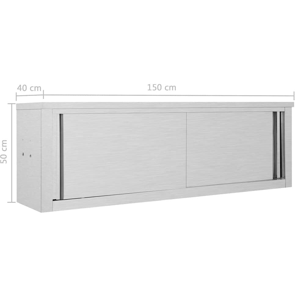 Vidaxl Kitchen Cabinet With Sliding Doors Storage Cabinet Restaurant Hotel Canteen 150 X 40 X 50 Cm Stainless Steel