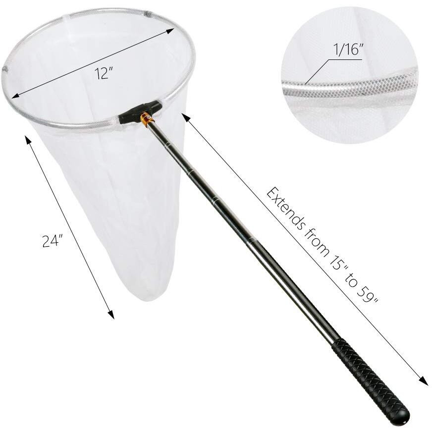 Restcloud Insect And Butterfly Net With 12"" Ring, 24"" Net Depth, Handle Extends To 59 Inches For Adults And Kids (12"" Ring, 59"" Handle)