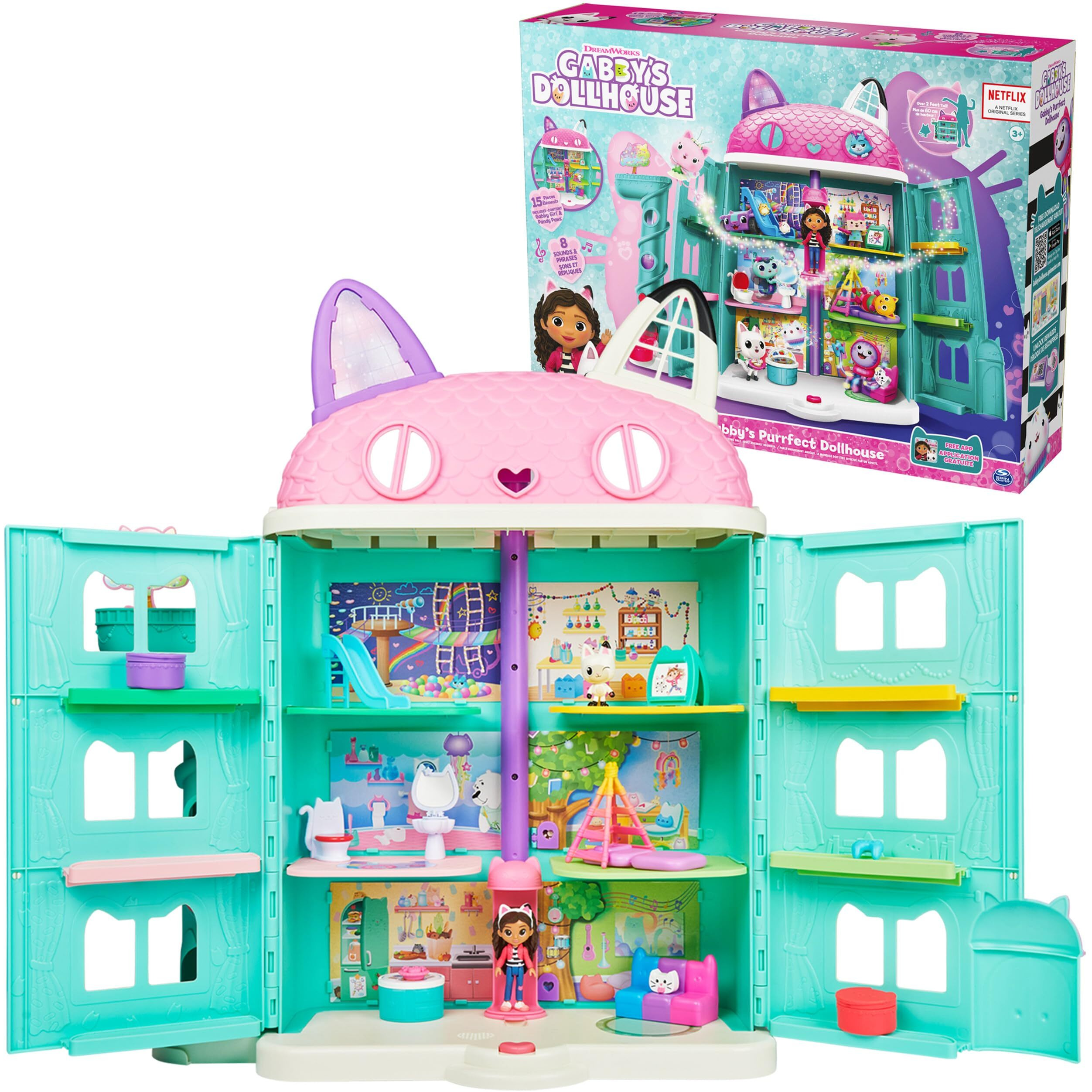 Gabbys Dollhouse, Purrfect Dollhouse With 15 Pieces Including Toy Figures, Furniture, Accessories And Sounds, Kids Toys For Ages 3 And Up