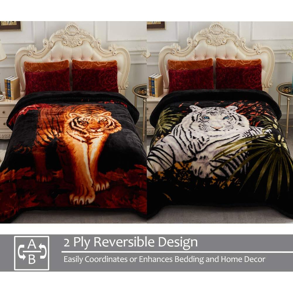 Jml Fleece Blanket, 10 Pounds Heavy Plush Soft Thick Blanket For Winter, Korean Style Velvet Fleece Blanket 85"" X 93""- 2 Ply A&B Printed Raschel Bed Blanket (Tigers)