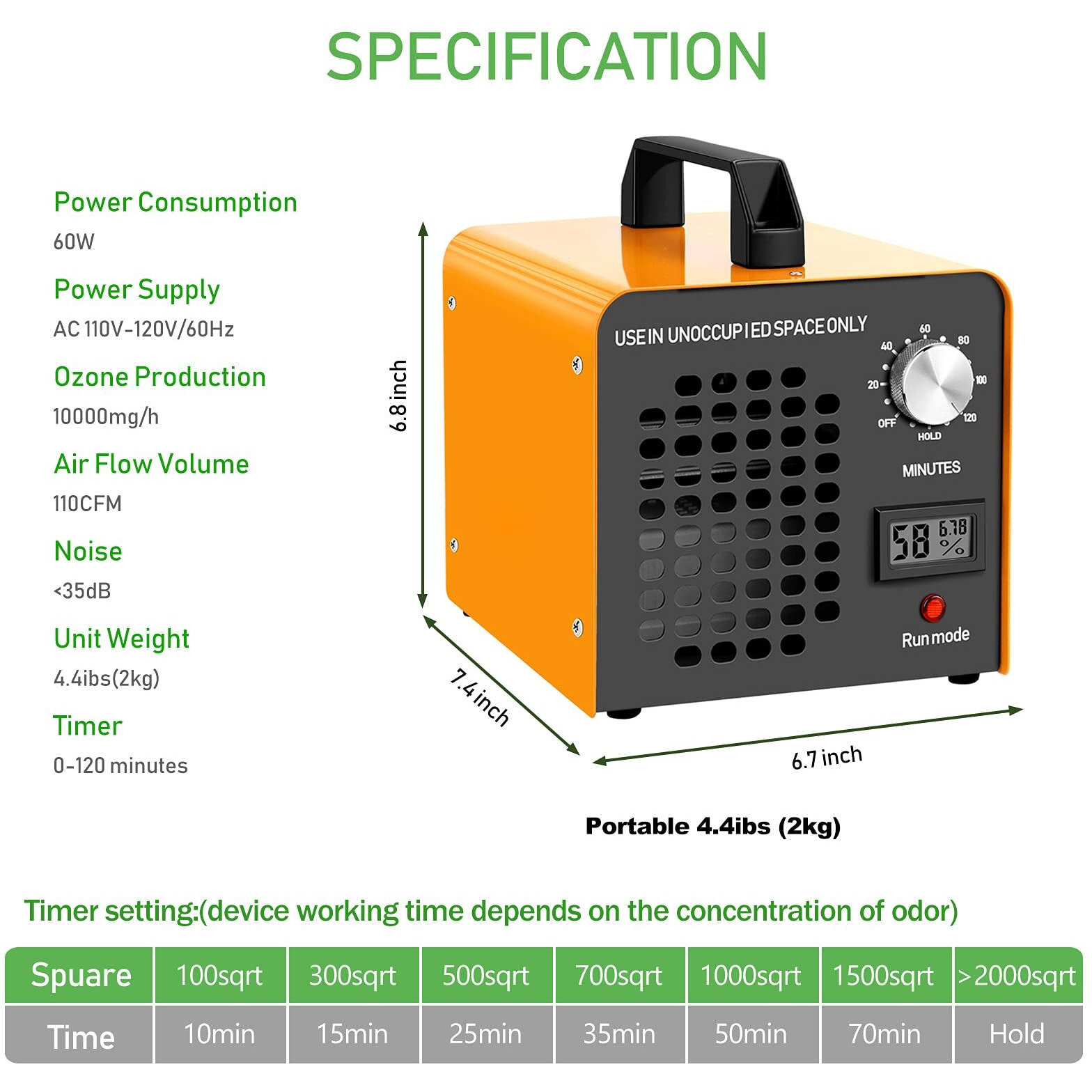 Ozone Generator 10000 Mg/Hr Commercial Ozone Machine Portable Ozone Odor Eliminator Odor Removal Deodorizer Ozonator Ionizer, For Home Cars And Pets