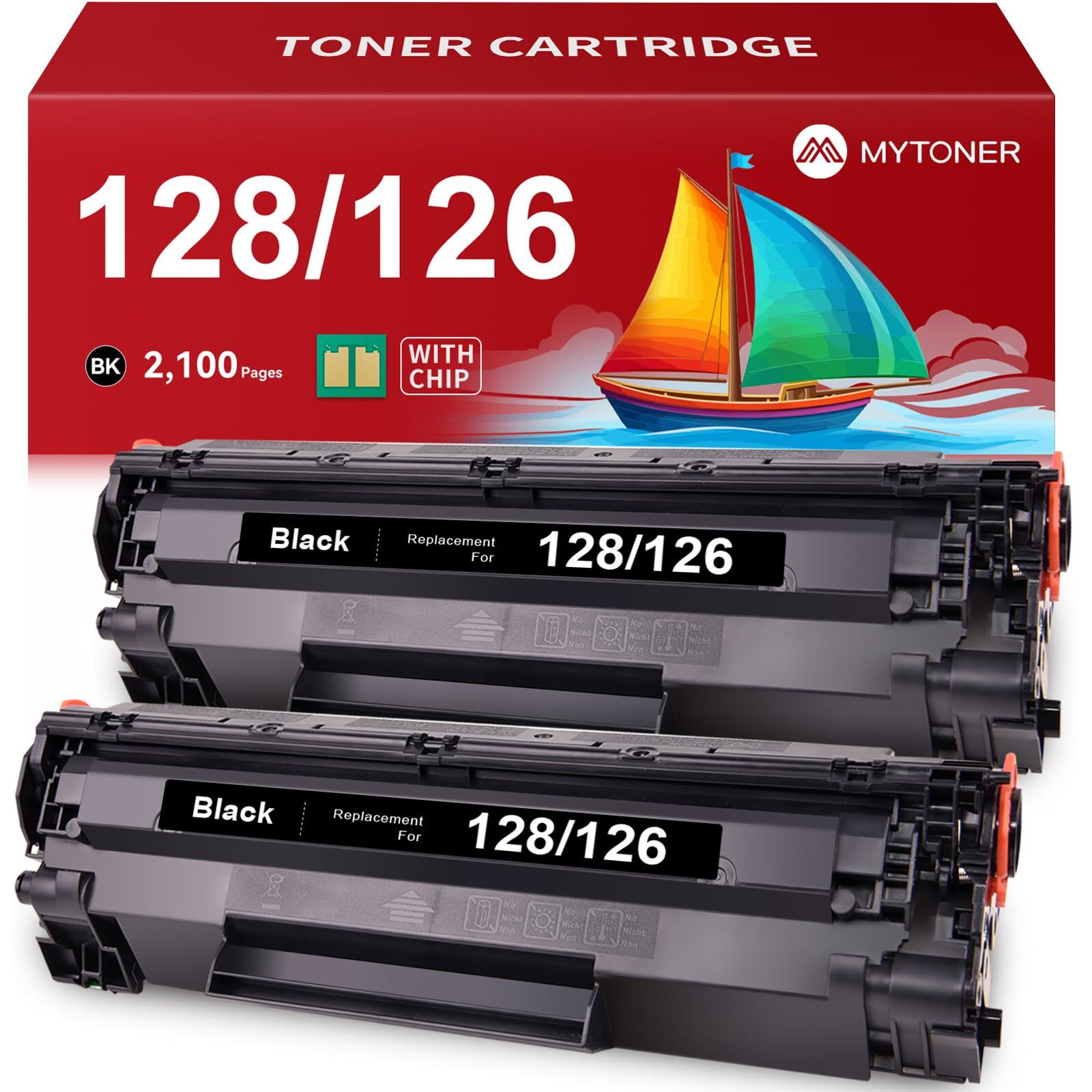 Mytoner 126 128 Black Toner Cartridge Compatible Replacement For Canon 128 126 Crg-126 Crg-128 Black Toner Cartridge For Imageclass Lbp6200D Lbp6230Dw D530 Mf4450 Mf4770N Mf4890Dw Printer (2 Pack)