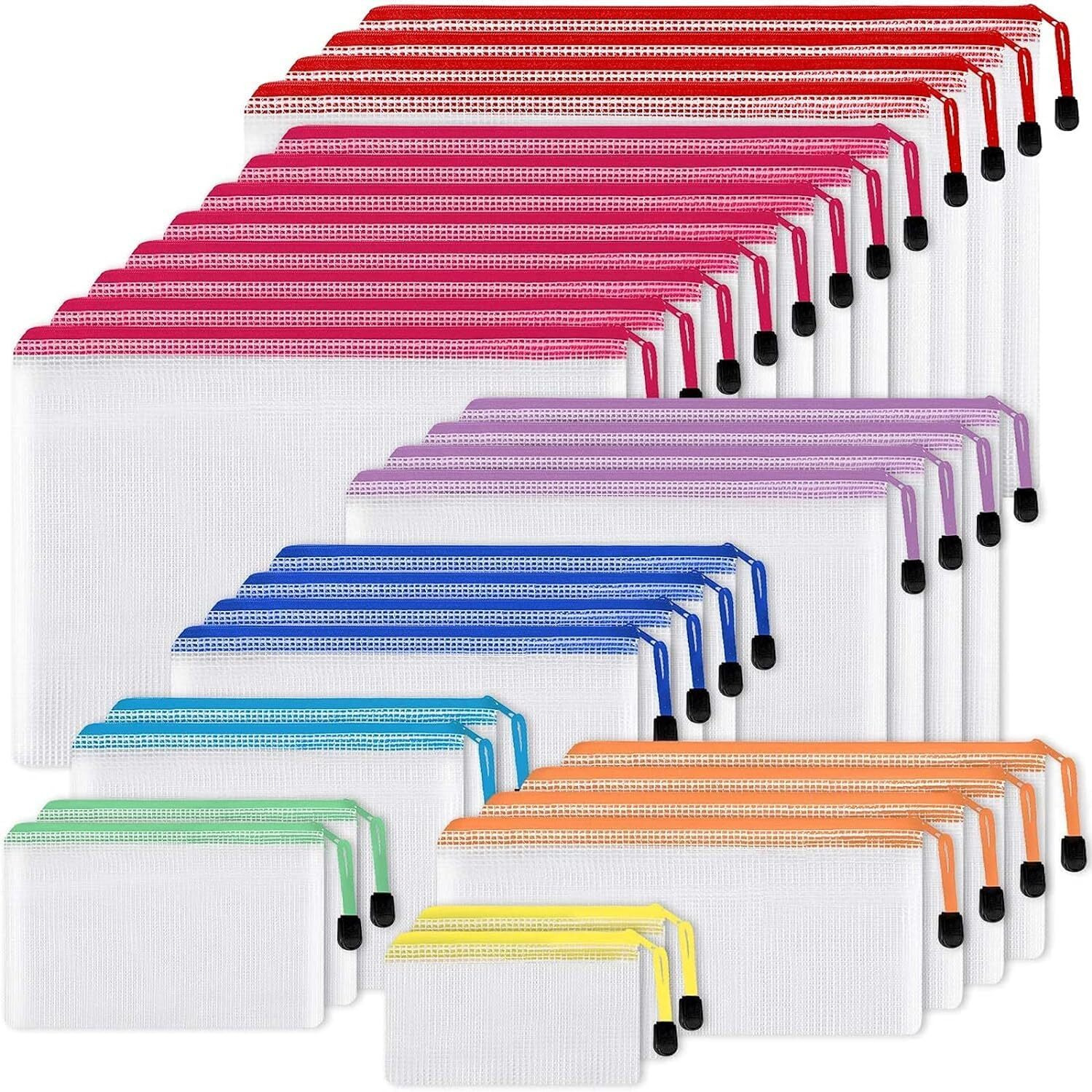 Eoout 30Pcs Mesh Zipper Pouch Bags, 8 Sizes Plastic Zipper Bags, 8 Colors Waterproof Zipper Pouches For Organization, Multipurpose For Travel, School Supplies, Office Appliances And Home Organization