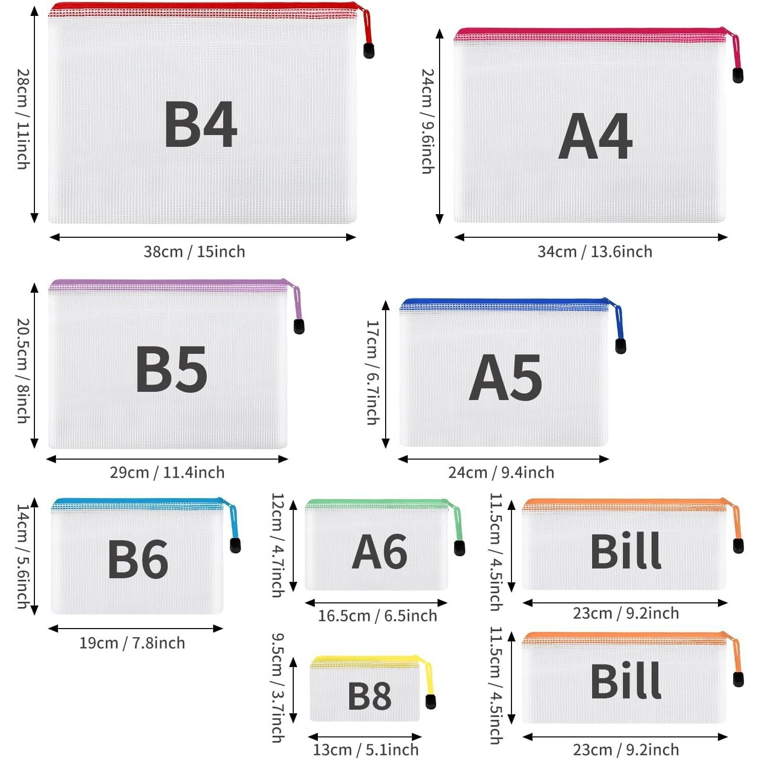 Eoout 30Pcs Mesh Zipper Pouch Bags, 8 Sizes Plastic Zipper Bags, 8 Colors Waterproof Zipper Pouches For Organization, Multipurpose For Travel, School Supplies, Office Appliances And Home Organization