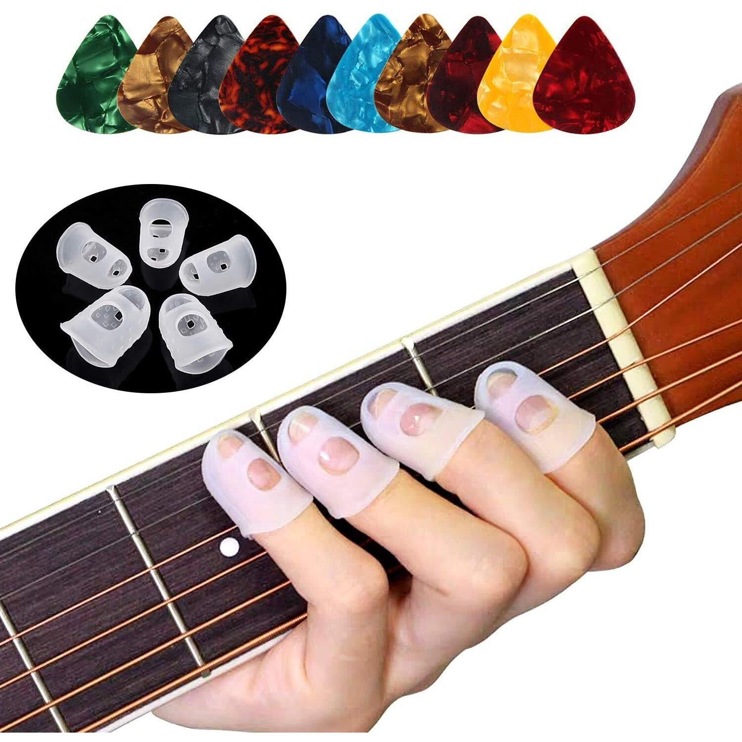 Guitar Fingertip Protectors - 40 Pcs Silicone Guitar Finger Guards Protection Covers Caps For Guitar Ukulele Bass, Sewing And Embroidery (5 Sizes) (Transparent)
