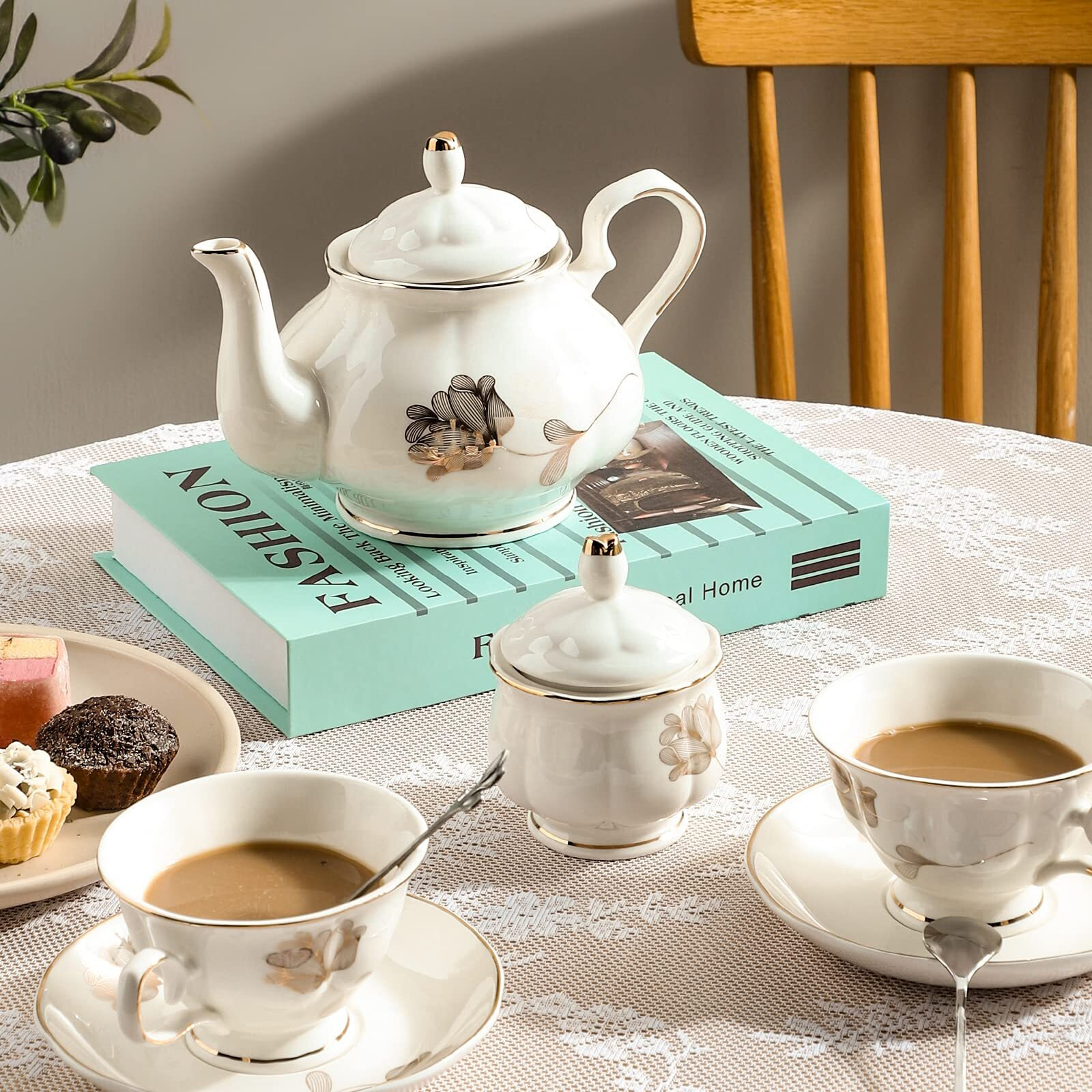 Chenp.Hmc Porcelain Ceramic 22-Piece Tea Set, Teapot And Cup Set, 30.7 Ounces, For 6, Gift Sets, Tea Or Coffee Lovers, Wedding, Birthday