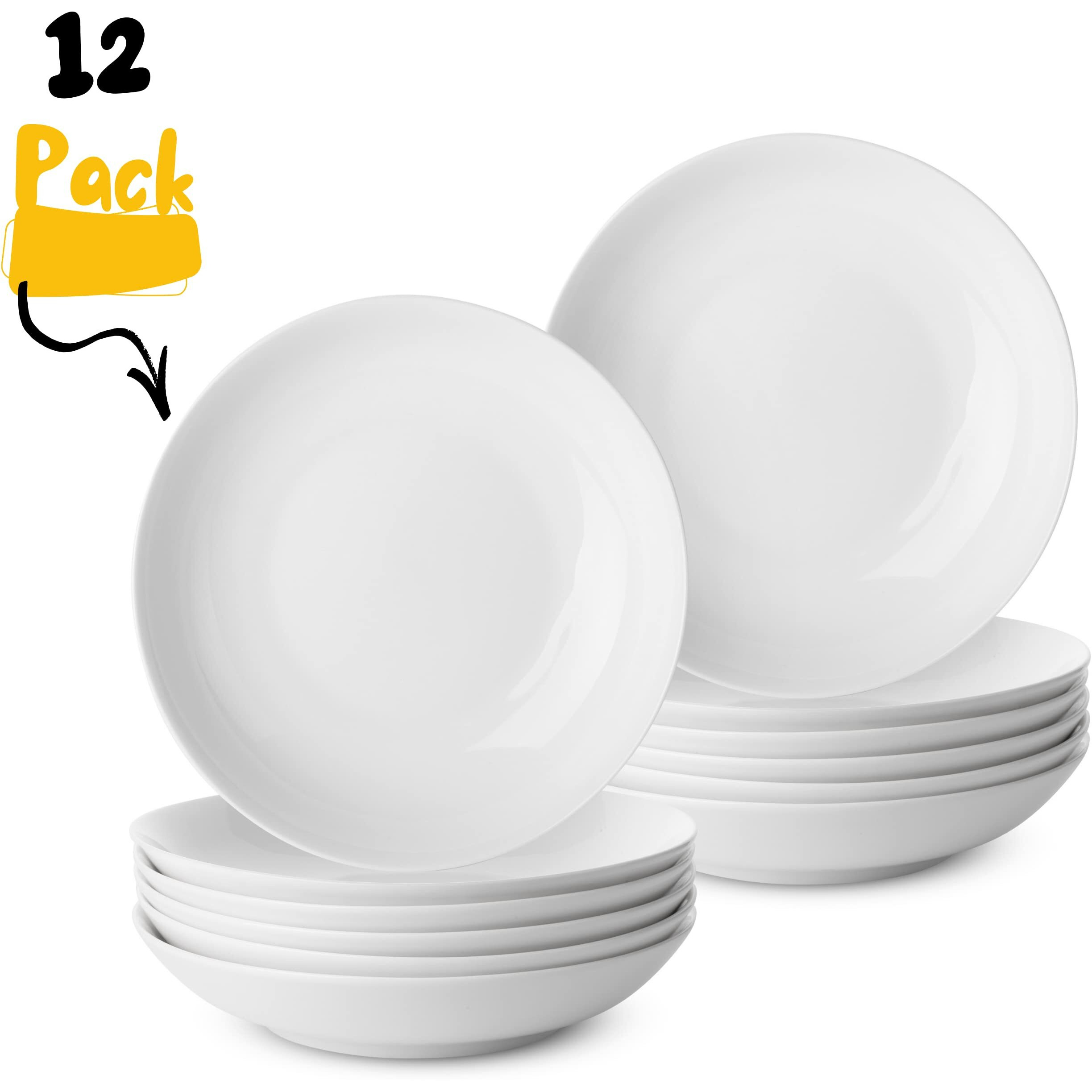 Btat- Porcelain Pasta Bowls, 12 Pack, 8 Inch, Pasta Bowl Set, Pasta Plate Bowls, White Bowls, Dinner Bowls, White Pasta Bowls, Plate Bowl Plate, White Bowl, Dinner Bowl, Salad Plate, Deep Dish Plates