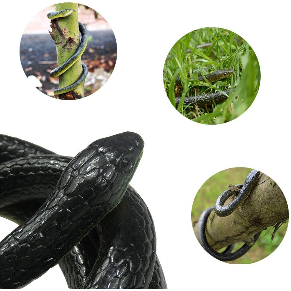 Odowalker Realistic Rubber Snake, Lifelike Rubber Black Fake Snake Looks Like Real Gag Gift 52 Inch Large Black Fake Snake Prank For Halloween Party, April Fool's Day,Scare Friends,Garden Decor