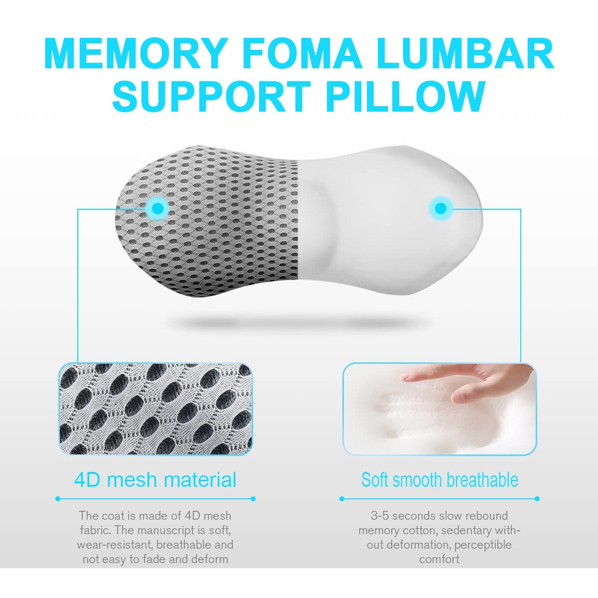 Lumbar Support Pillow - Memory Foam For Low Back Pain Relief, Ergonomic Streamline Car Seat, Office Chair, Recliner And Bed (Upgrade Gray)